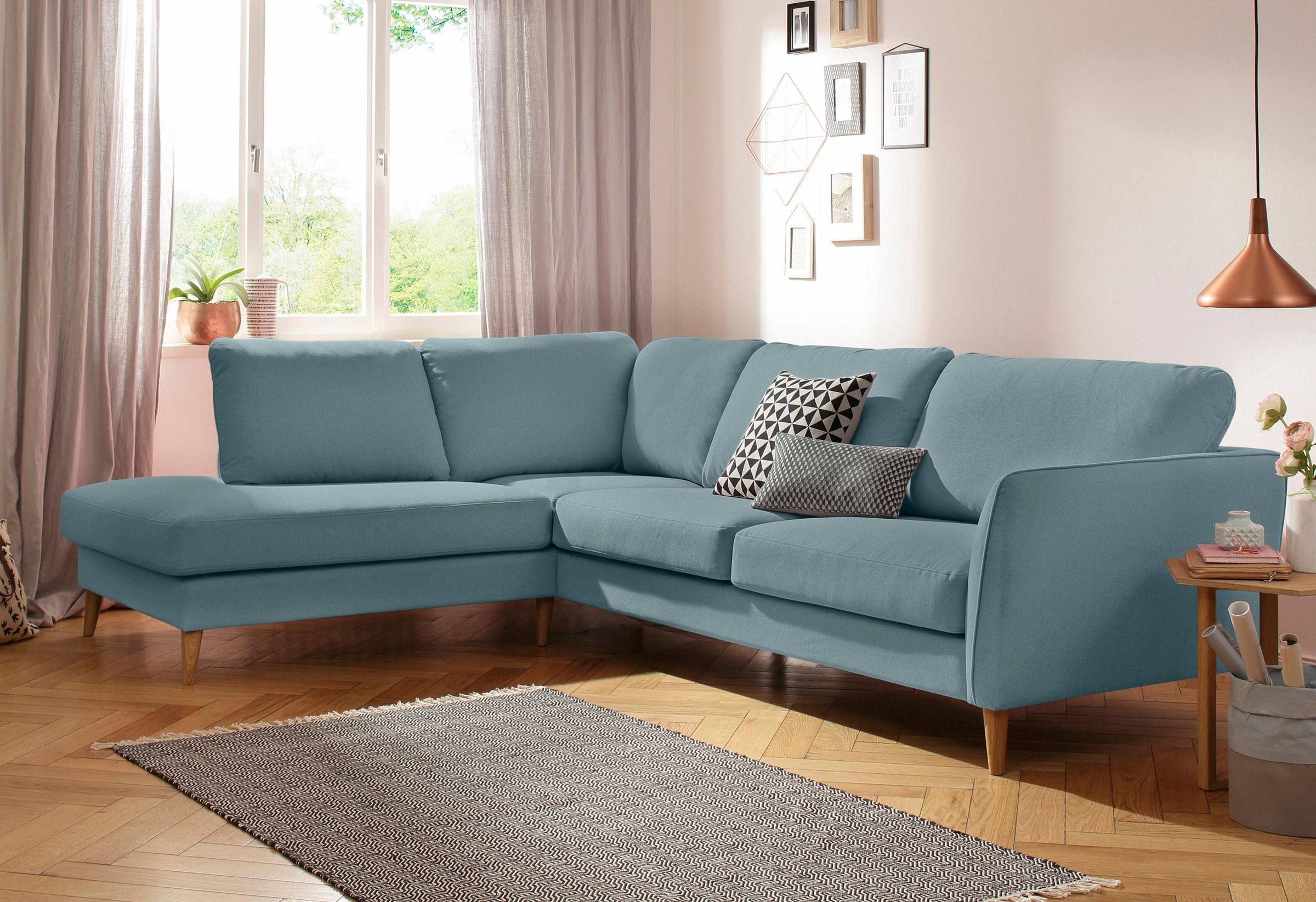 Home affaire Ecksofa »MARSEILLE 278/202 cm, L-Form, Ottom. rechts/links«, Massivholzbeine aus Eiche, in verschieden Bezügen und Farbvarianten