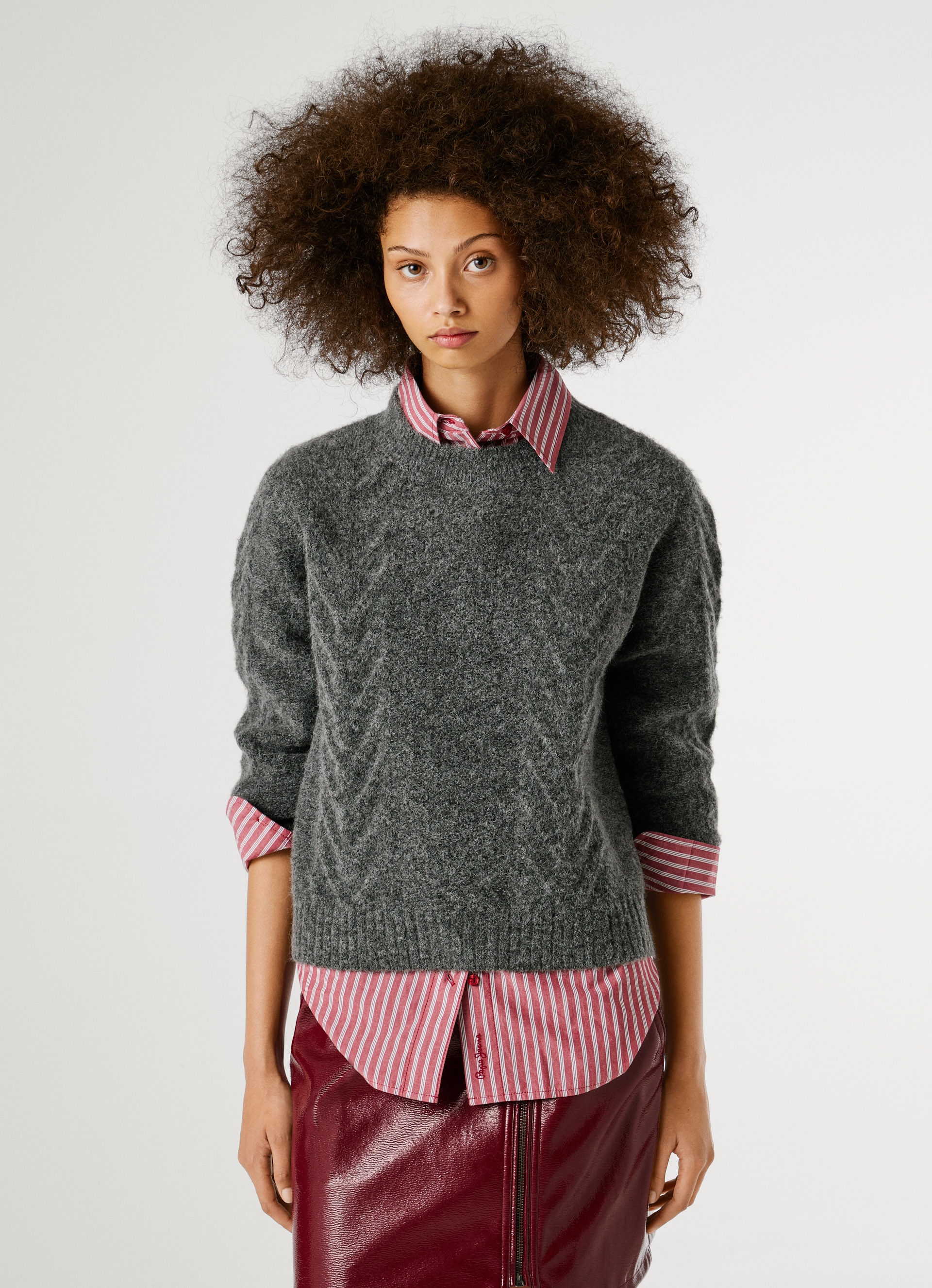 Pepe Jeans Strickpullover mit Zopfmuster und Woll-Anteil