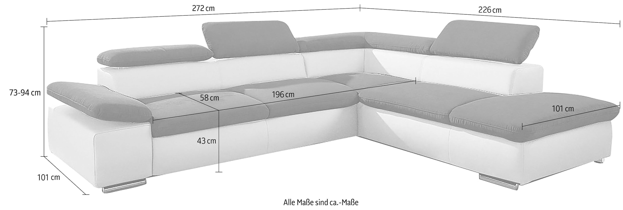 Ecksofa Valantine V, wahlweise mit Bettfunktion