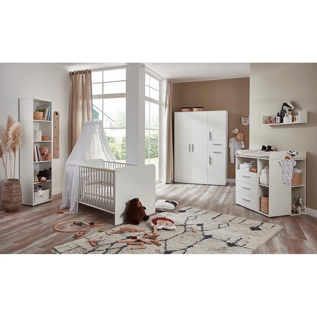 BMG Möbel Babyzimmer-Komplettset »Lea«, (Set, 7 St., Bett, Wickelkommode, Schrank, Standregal, Unterstellregal, Wandboard)