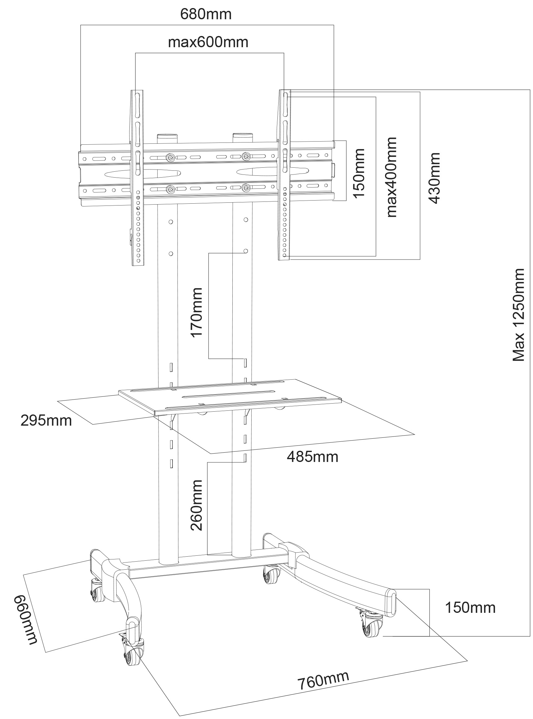 VCM Universal TV Standfuß »B-MS 125«, mit Rollen,