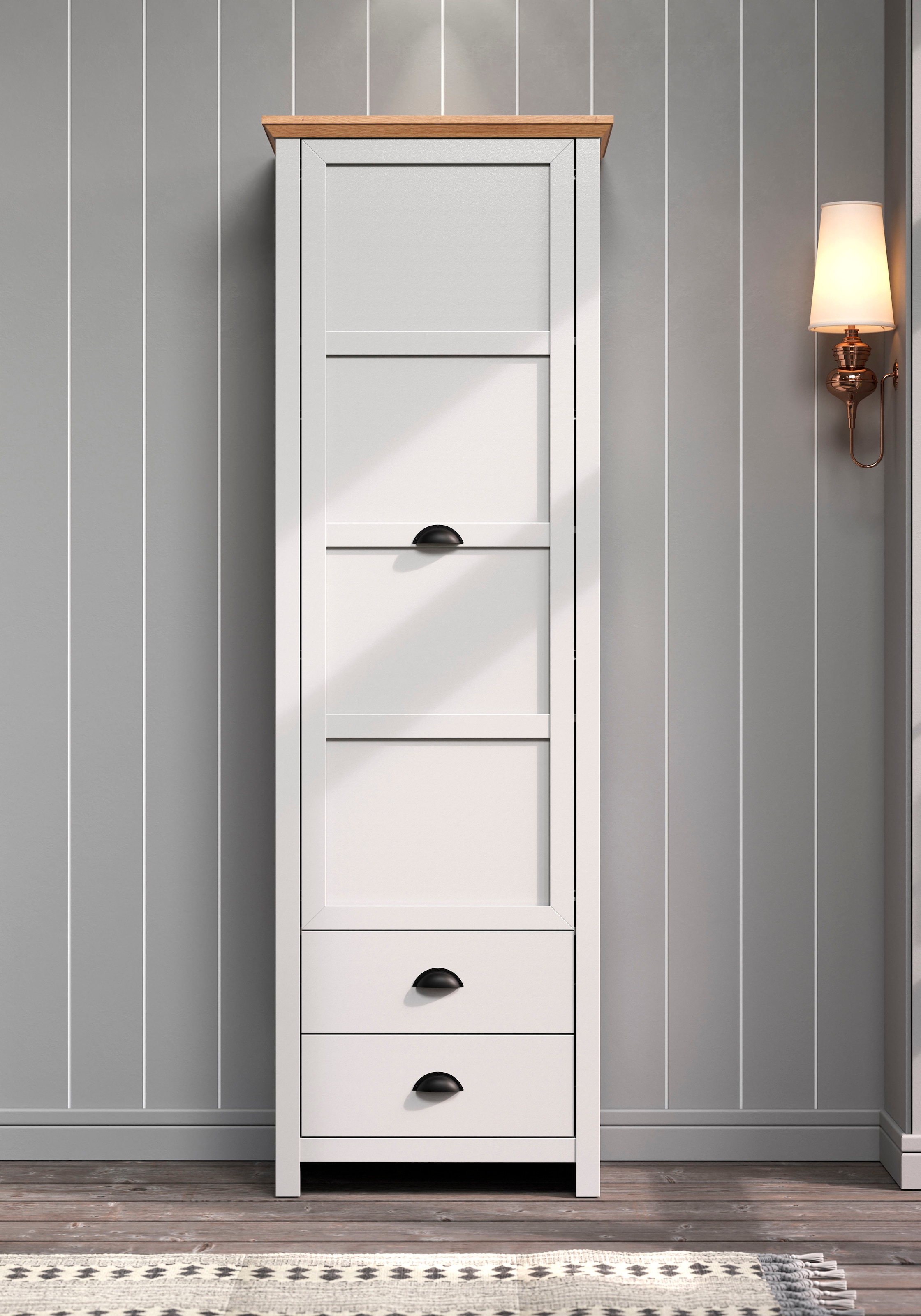Home affaire Garderobenschrank »Herzwill«, Kleiderschrank, grau, Eiche, Kleiderstange, B/H/T ca.: 65/201/41 cm