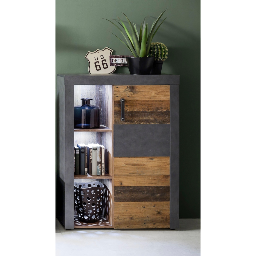 INOSIGN Stauraumschrank »Ilana«, moderner Industrial Style, Beleuchtung optional