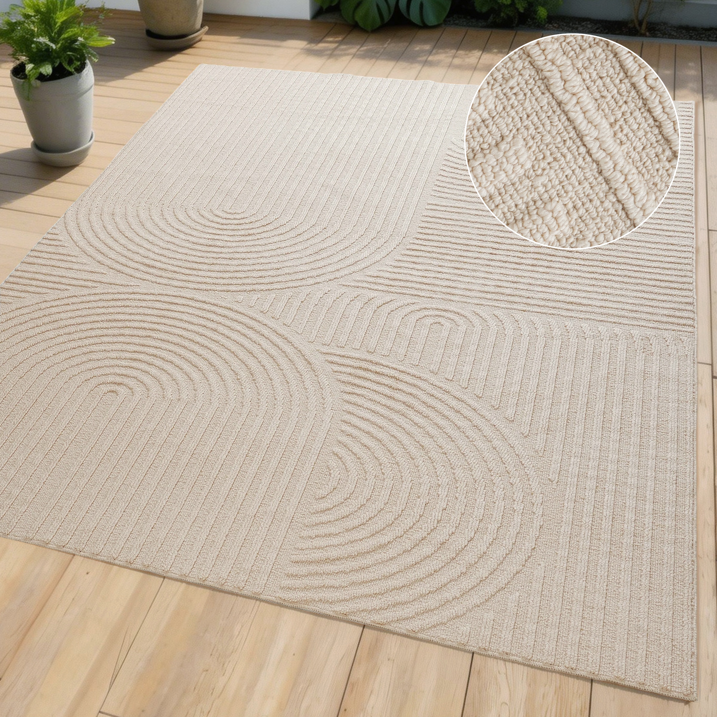 OTTO home Teppich »Jola, In- und Outdoor geeignet, Hoch-Tief-Design, Scandi« rechteckig 9 mm Höhe Hoch-Tief-Struktur, Zen, Wetterfest & UV-beständig, Balkon, Camping