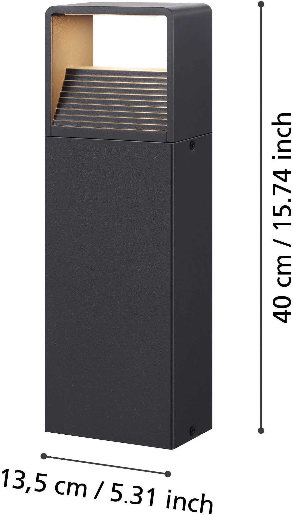 EGLO Sockelleuchte »Doninni 1 Außen-Stehlampe, Außenleuchte aus Kunststoff, IP44, Lampe« LED-Modul 1 Stk. Warmweiß Stehleuchte - L13,5 x B7,5 x H40 cm - anthrazit - 6,2W inkl.