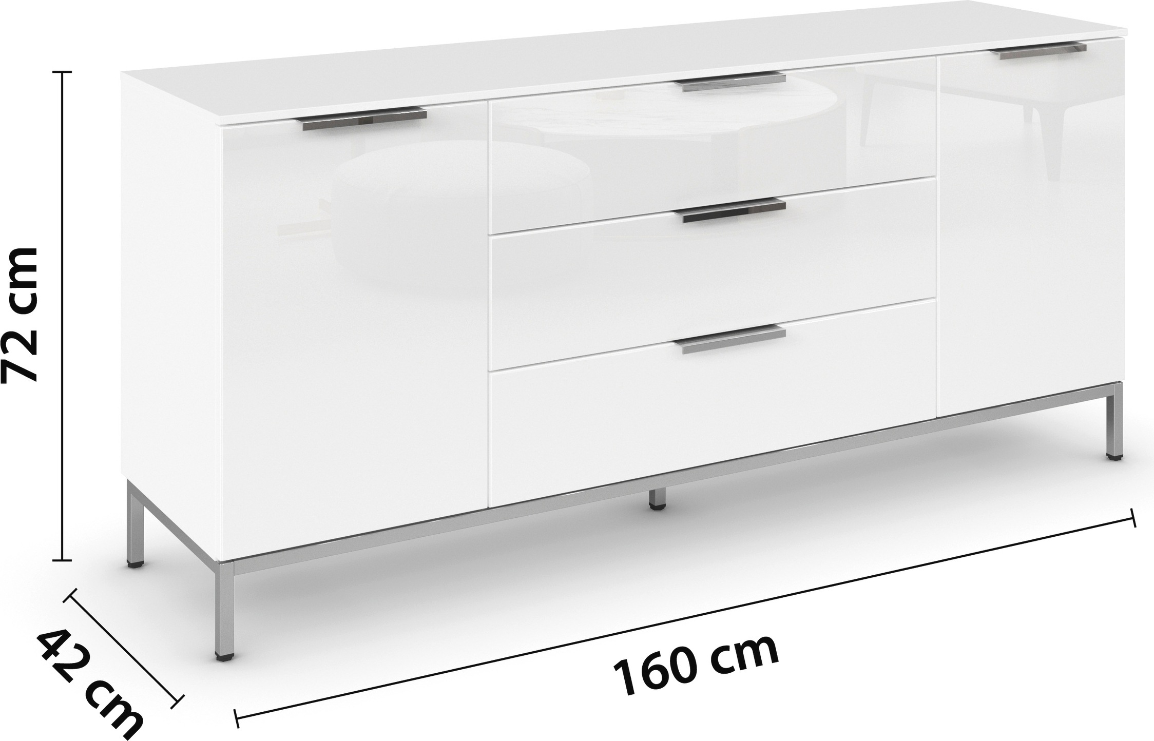 rauch Kombikommode »Kommode Türkommode Sideboard Kombikommode FLIPP mit Glasfront«, (Breite 160 cm mit 2 Einlegeböden), 2-türig mit 3 Schubladen und Soft-Close-Funktion sowie Glasfront