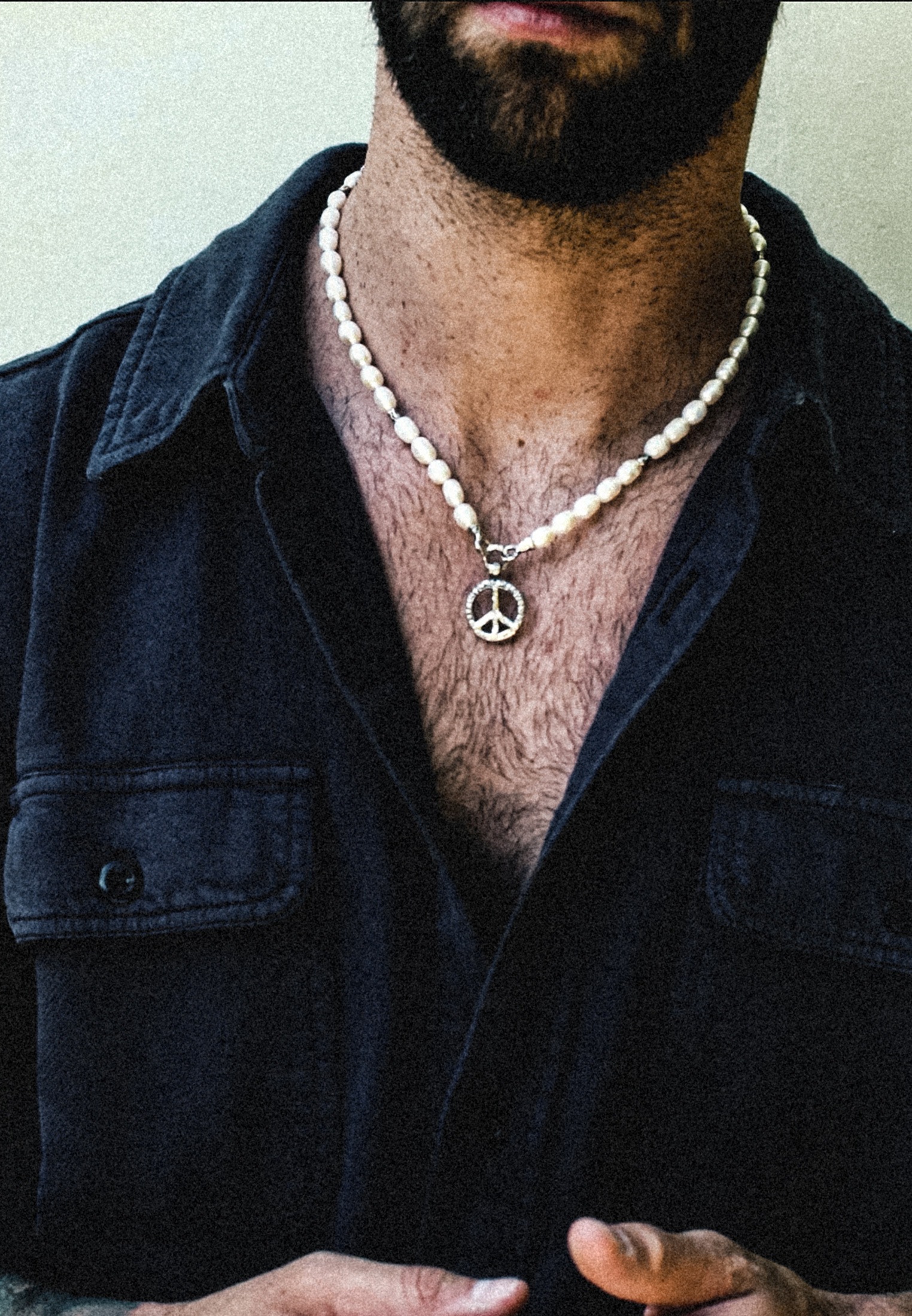 HAZE & GLORY Kette mit Anhänger »Halskette Süßwasserperlen Peace Frieden Used 925 Silber«