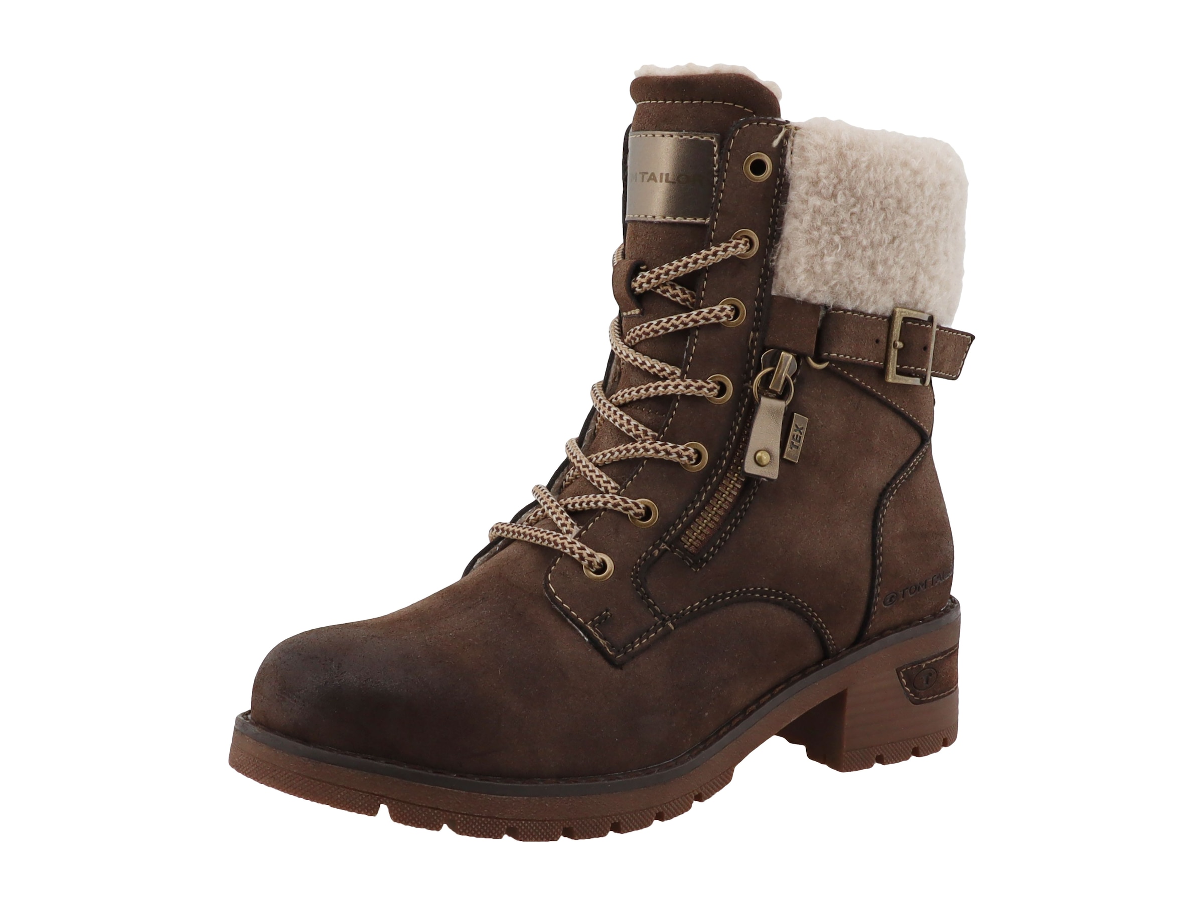 TOM TAILOR  Blockabsatz, Winterboots, Schnürboots mit Fellimitat am Schaftrand
