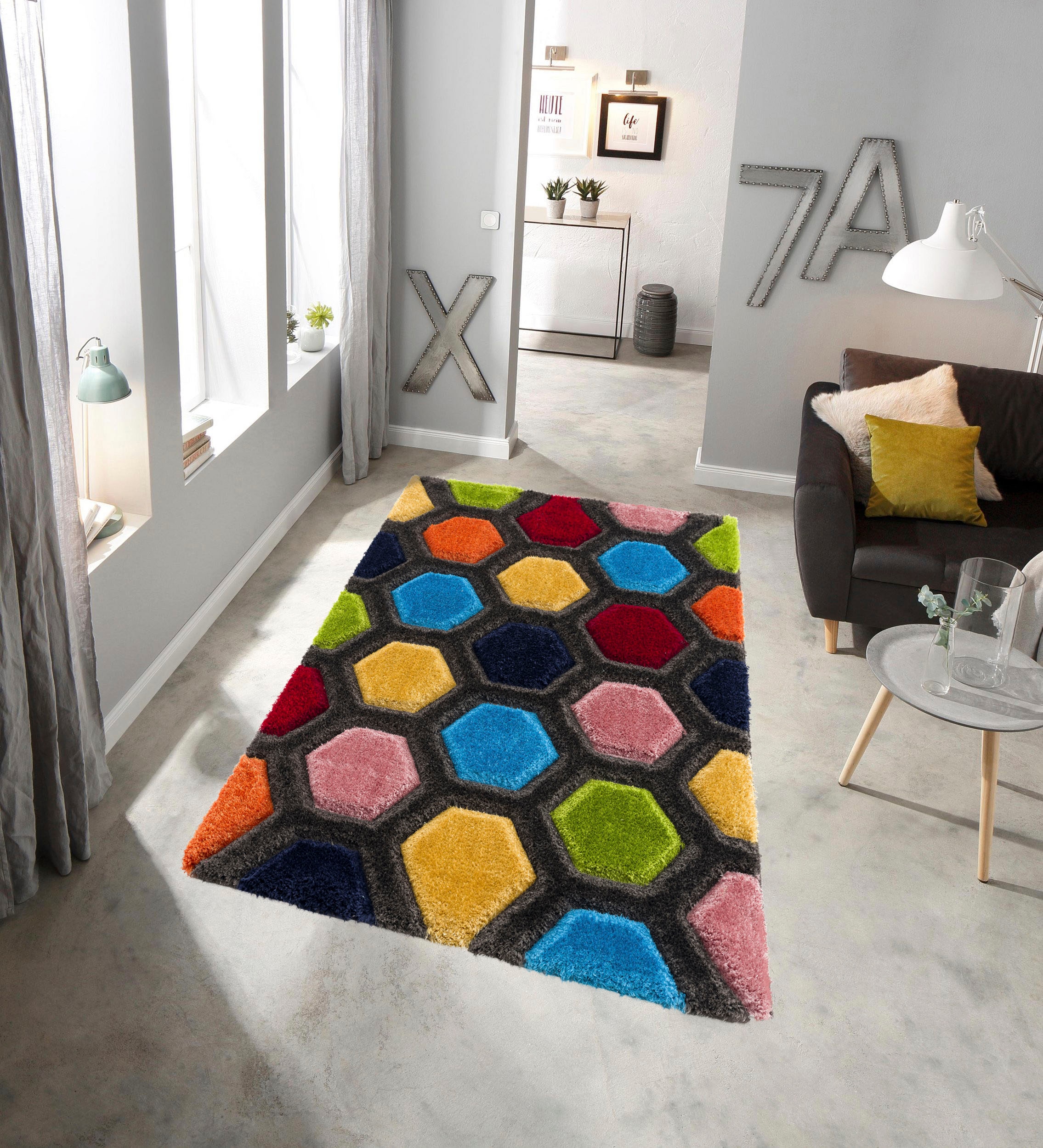 my home »Bras«, Hochflor-Teppich rechteckig, modernes 3D-Design, Teppich bunter