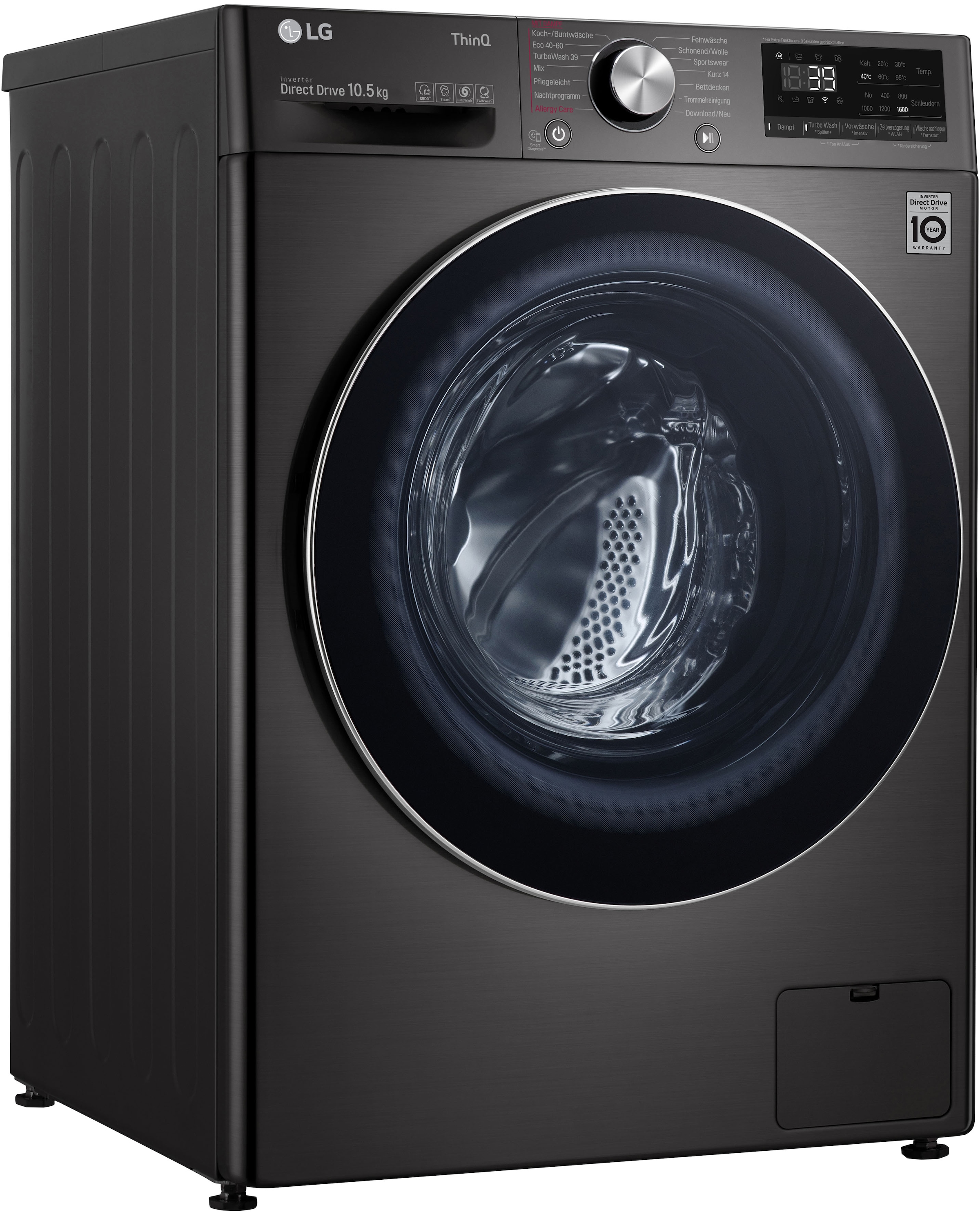 LG F6WV710P2S Waschmaschine Frontlader 10,5 kg 1600 RPM Schwarz, Edelstahl