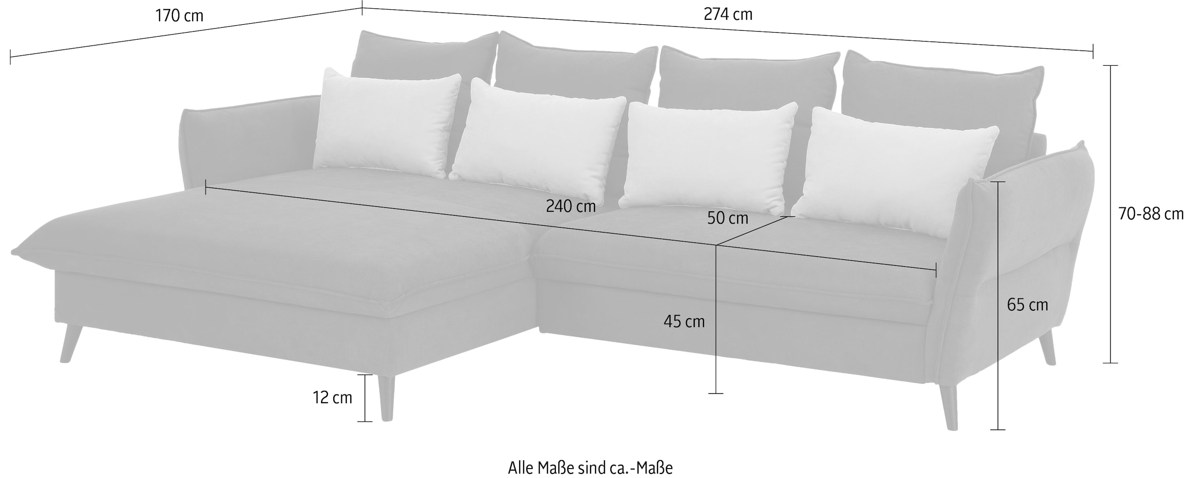 Home affaire Ecksofa »Tirano, moderne Optik, komfortabel, Breite 274cm,L-Form«, wahlweise mit Bettfunktion und Bettkasten