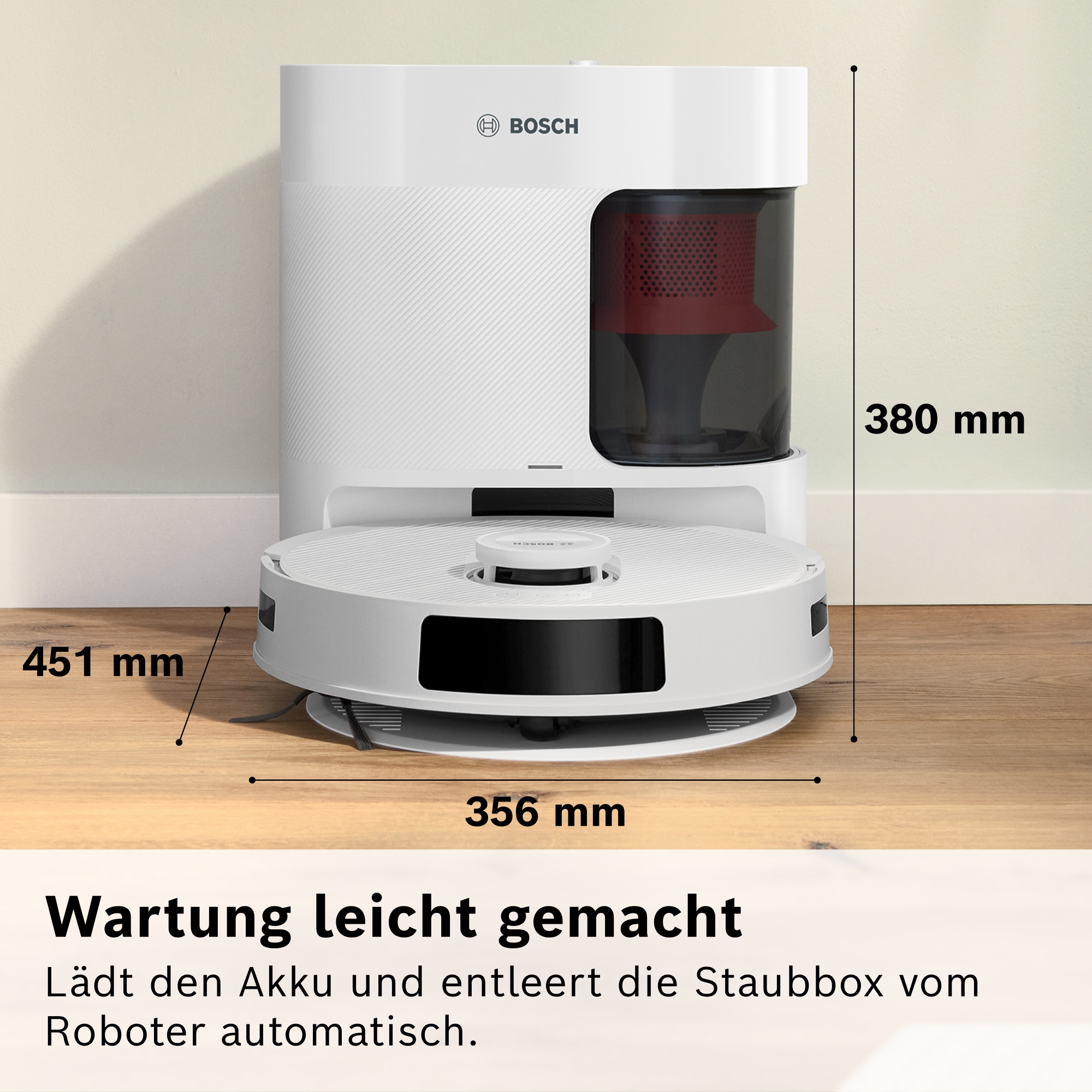 BOSCH Saugroboter »Spotless + BCRD1W, Saugroboter mit Wischfunktion, 11.000 Pa Saugkraft« Trocken-Servicestation, Infrarot Navigation, Carbon Bürste