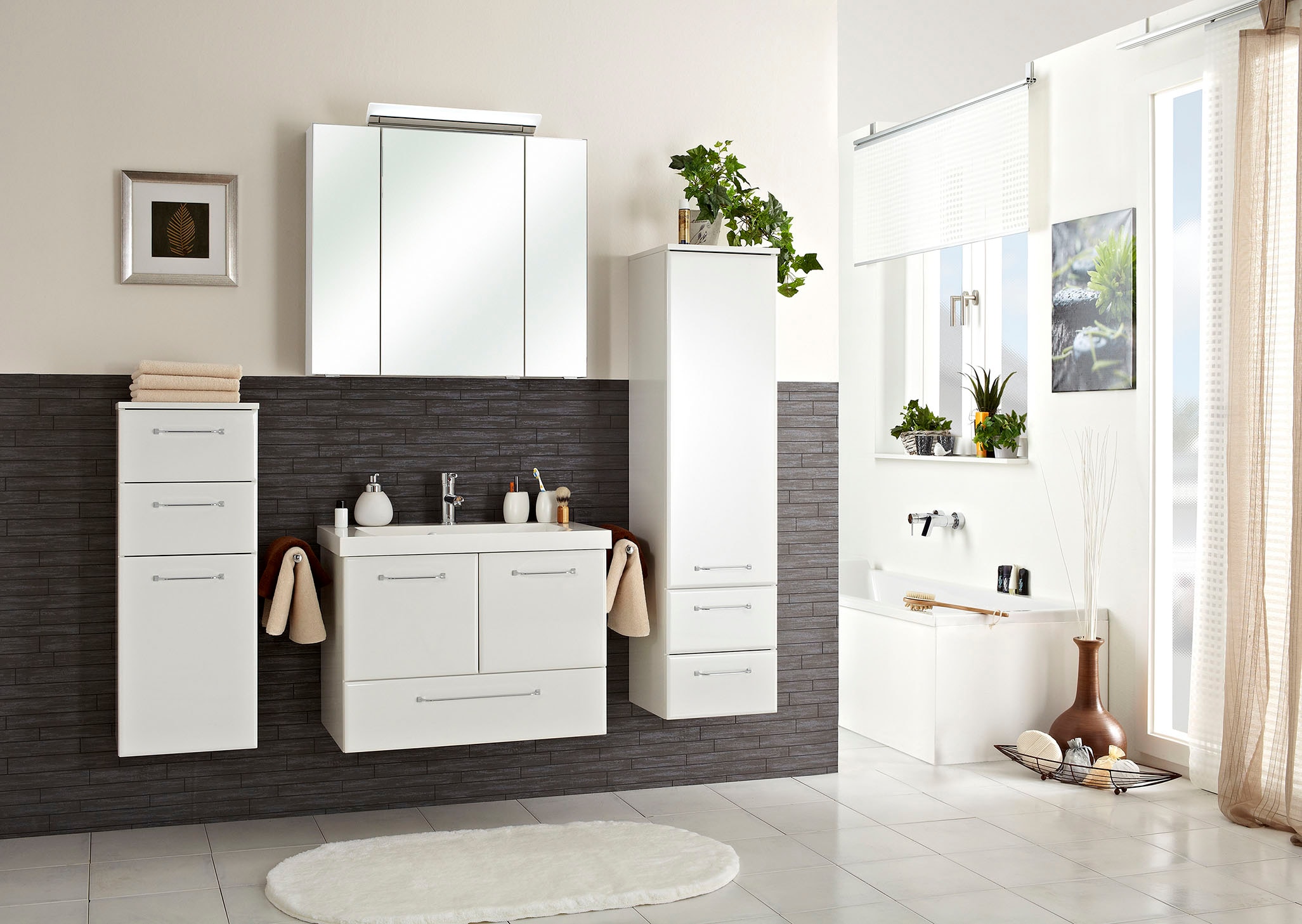 Saphir Midischrank »Quickset Badschrank 35 cm breit, 1 Tür, 2 Schubladen, 2 Einlegeböden« Badezimmer-Midischrank inkl. Türdämpfer, Griffe in Chrom glänzend