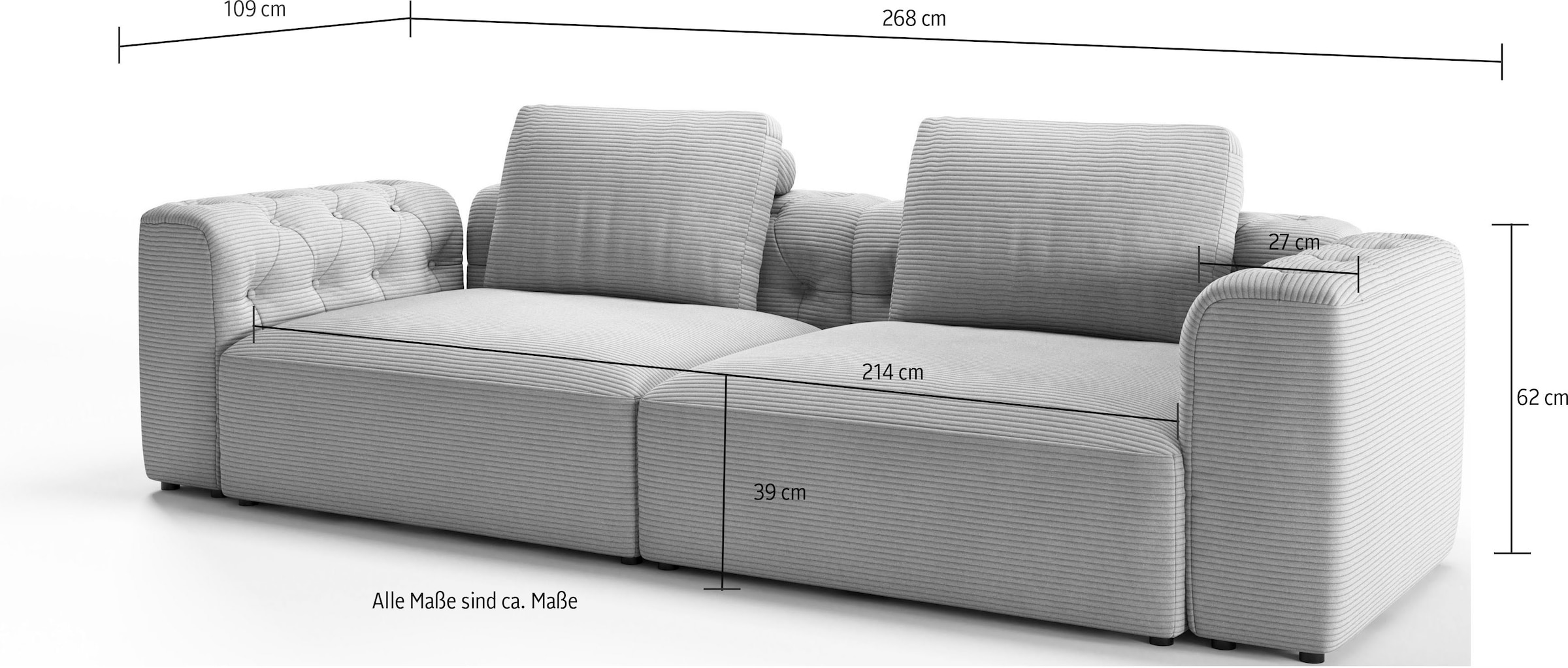 RAUM.ID 2,5-Sitzer »Cushid«, Modulsofa, bestehend aus 2 Teilen, Breite 268 cm