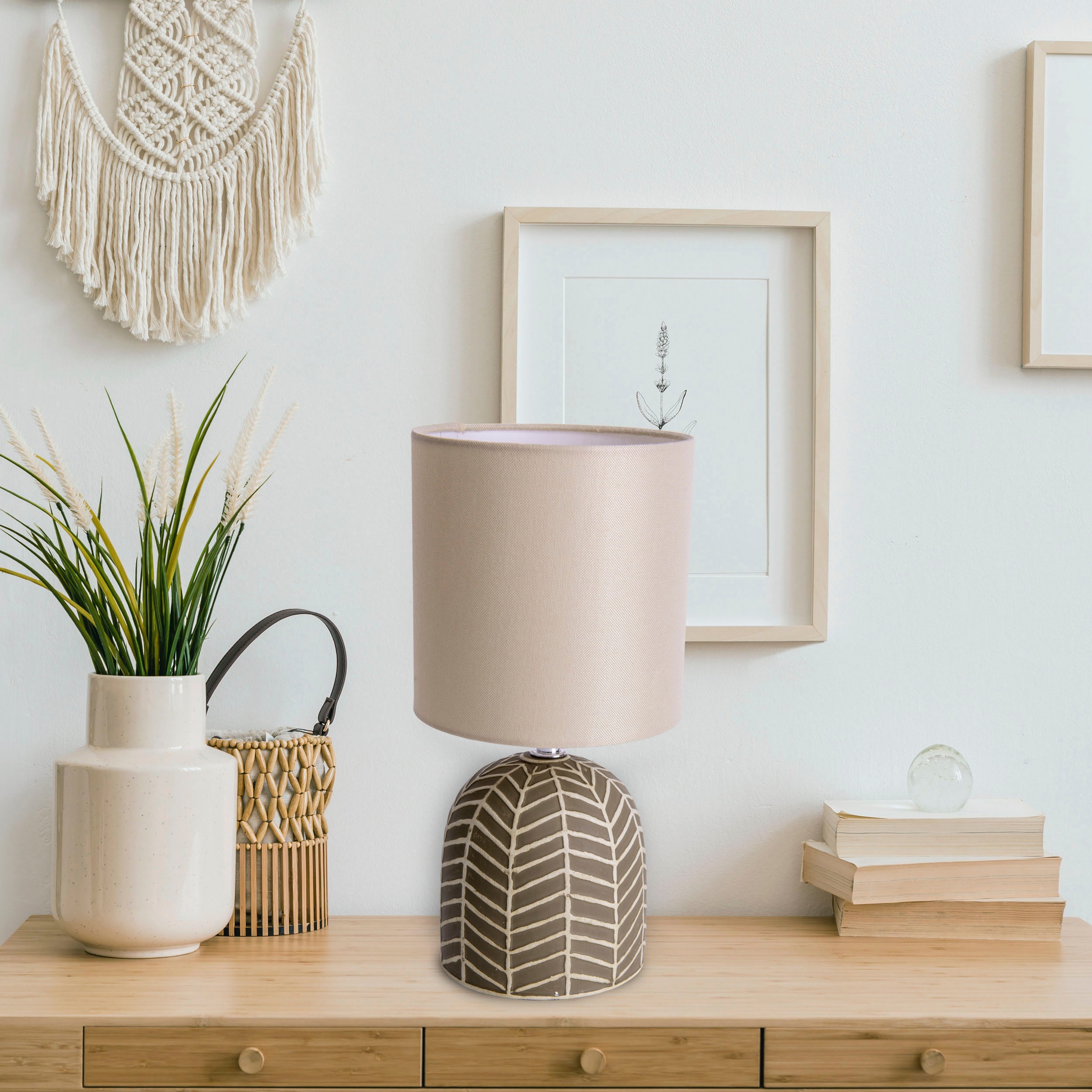 näve Tischleuchte »Folio« E14 1 Stk. Textilschirm/Leinen weiß, Fuß Keramik weiß/grau, 1xE14, Kippschalter