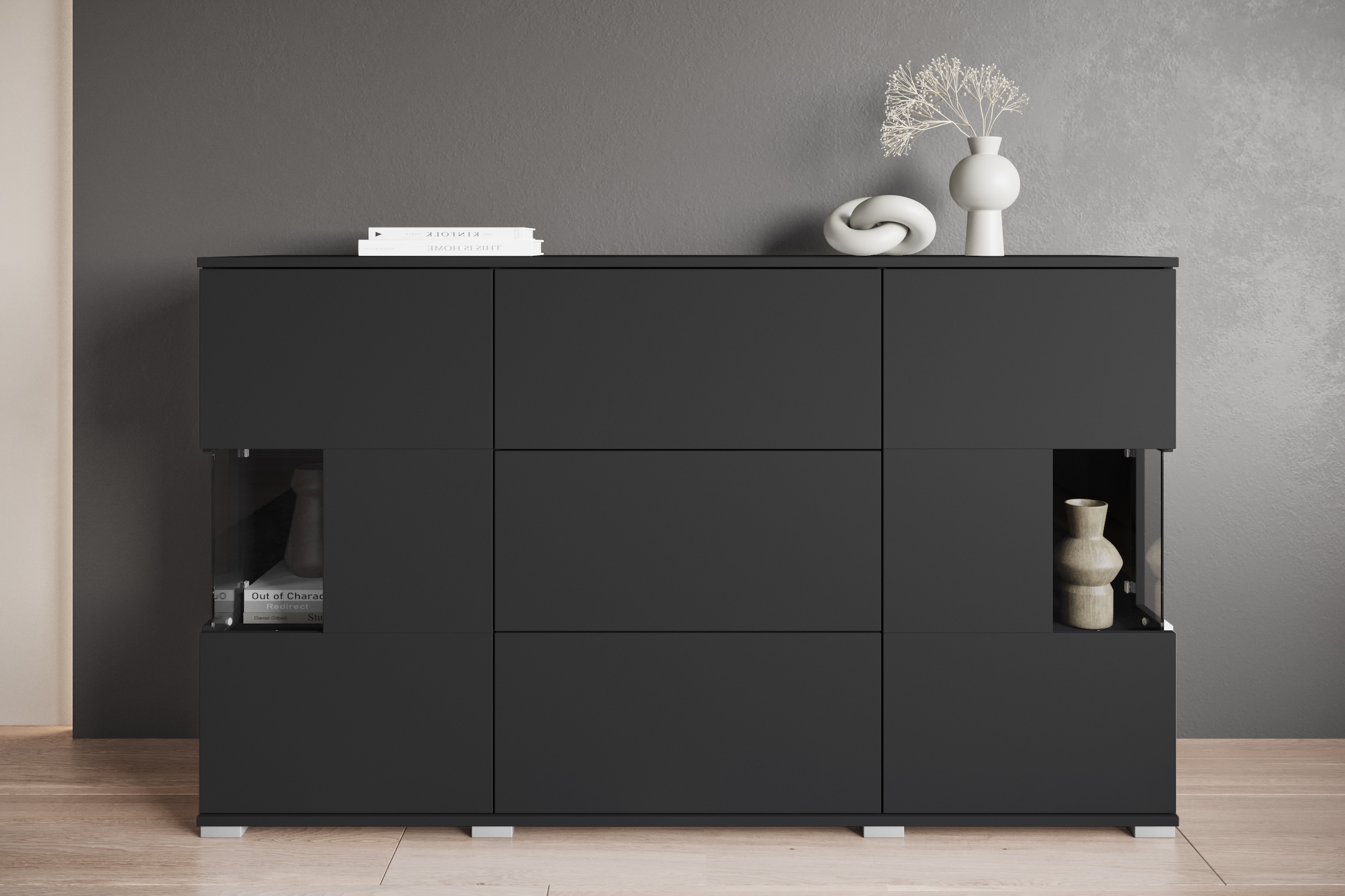 INOSIGN Sideboard »Kenia«, (1 St.), Sideboard mit 3 Schubladen, 6 Fächern, Glastüren, Breite 150 cm