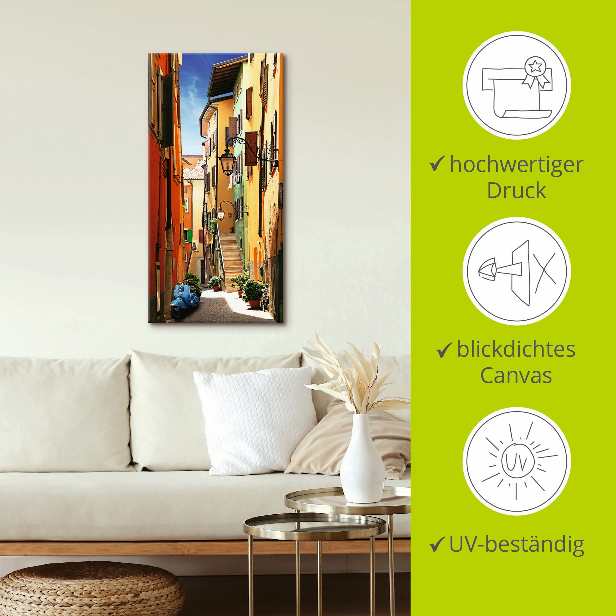 Artland Leinwandbild »Altstadtgasse Riva del Garda« Architektonische Elemente 1 Stk. tlg. auf Holzrahmen gespannt