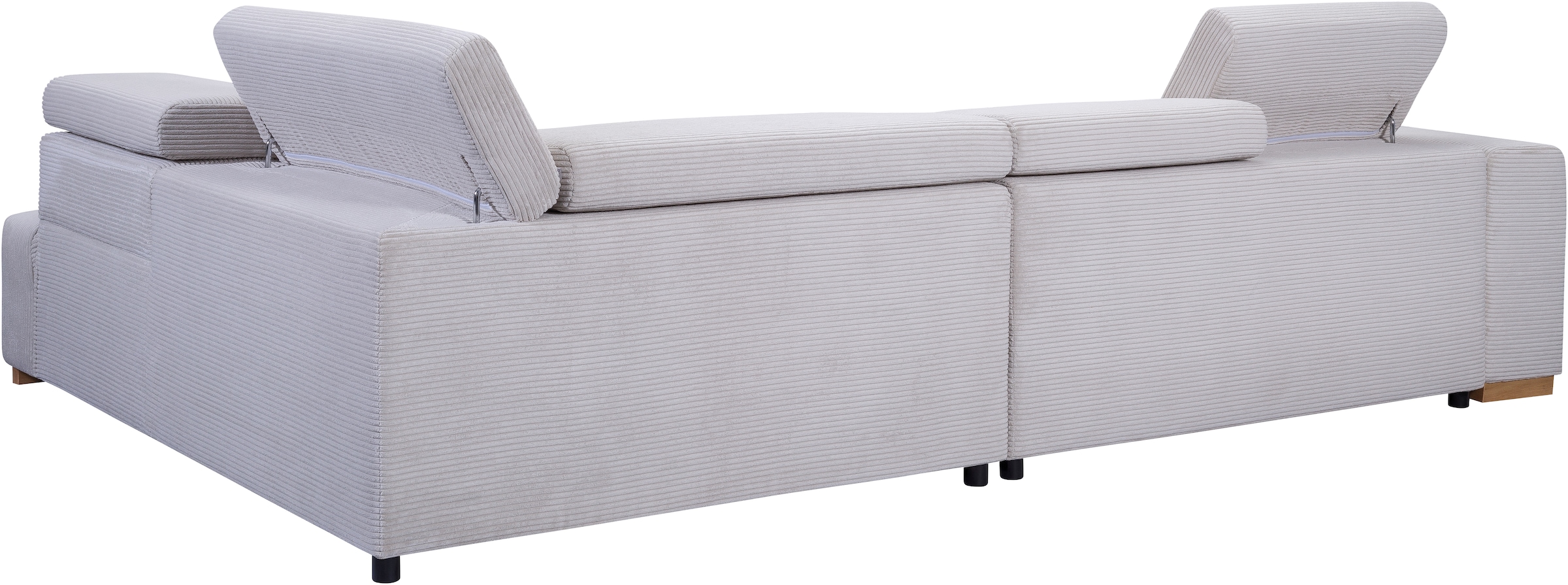 exxpo - sofa fashion Ecksofa »Elianos, hoher Sitzkomfort, aufwendige Kreuzsteppung im Sitz, L-Form«, Kopfteile & Sitztiefe verstellbar, ohne Bettfunktion, Cord, beige