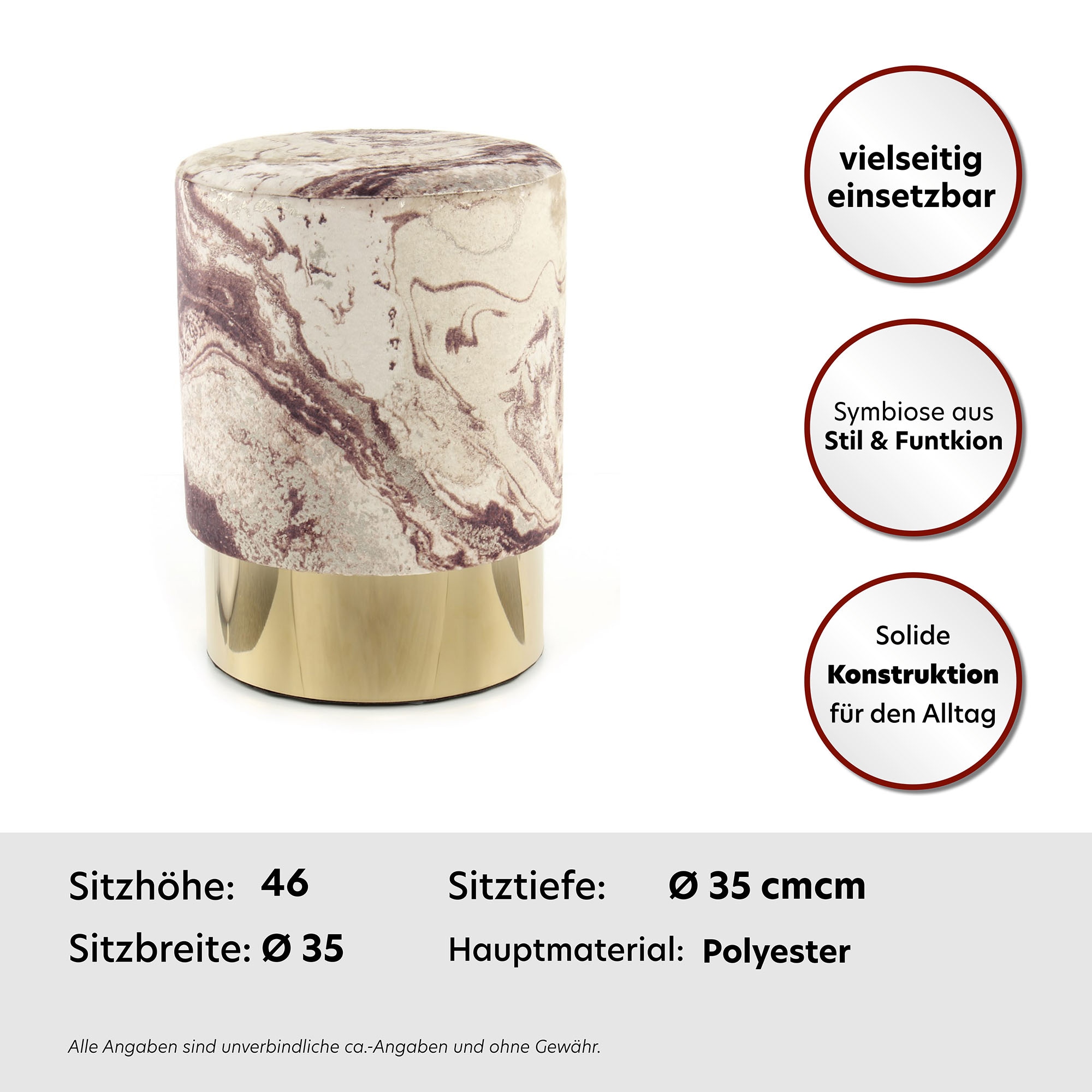Kayoom Sitzhocker »Hocker Gipsy 325, stilvoller Sitzhocker, runde Form, stilvolles Design«, (1 St.), facettenreich, platzsparend, vielfältig einsetzbar, weiche Polsterung