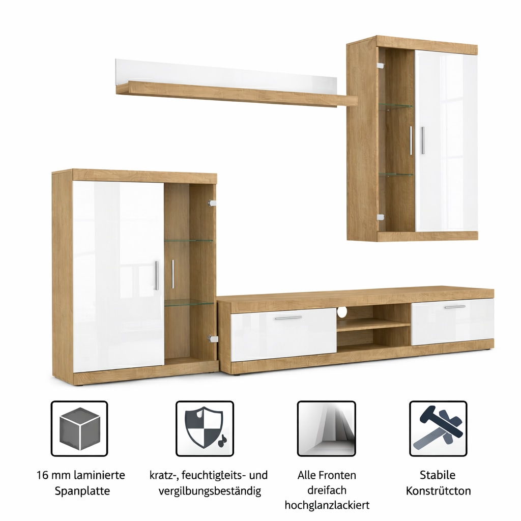 OTTO home Wohnwand »Cleo 2, Anbauwand, Wohnkombination, Wohnzimmer-Set« 4 Stk. tlg.