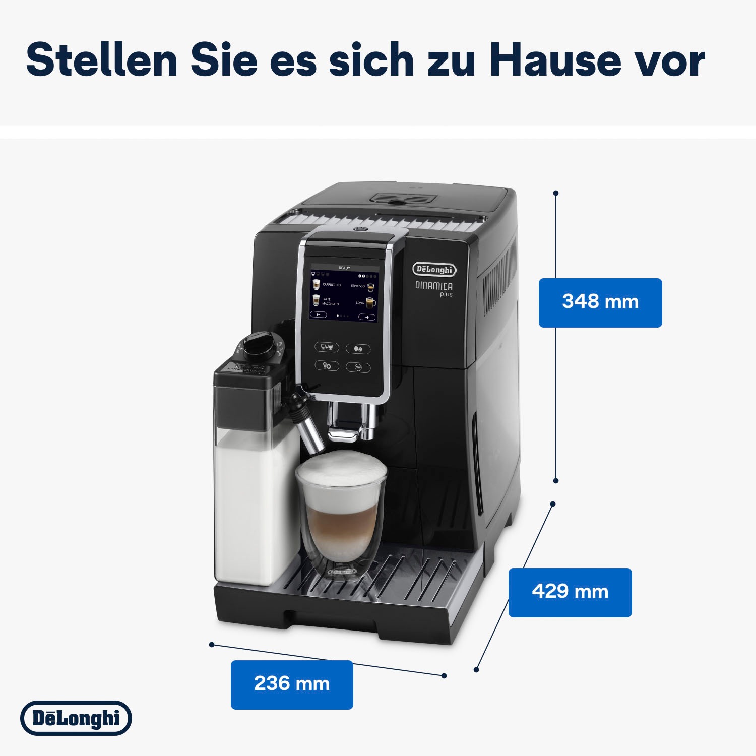 De'Longhi Kaffeevollautomat »Dinamica Plus ECAM 370.70.B«, mit LatteCrema Milchsystem und Kaffeekannenfunktion