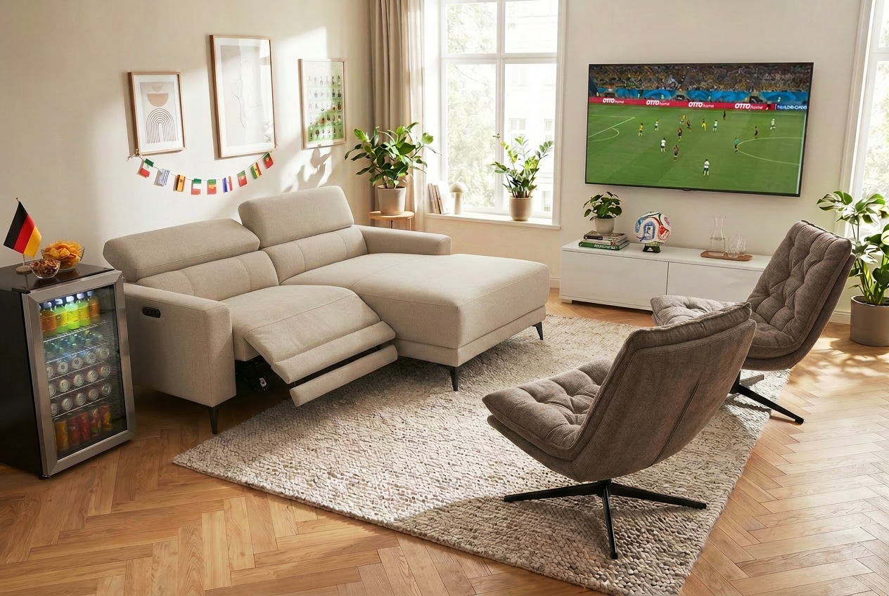 OTTO home Ecksofa »LEWII, L-Form, 213 cm - elektr. Relaxfunktion« mit USB A/C-Anschluss. Federkern, verstellbaren Kopfstützen, Webstoff