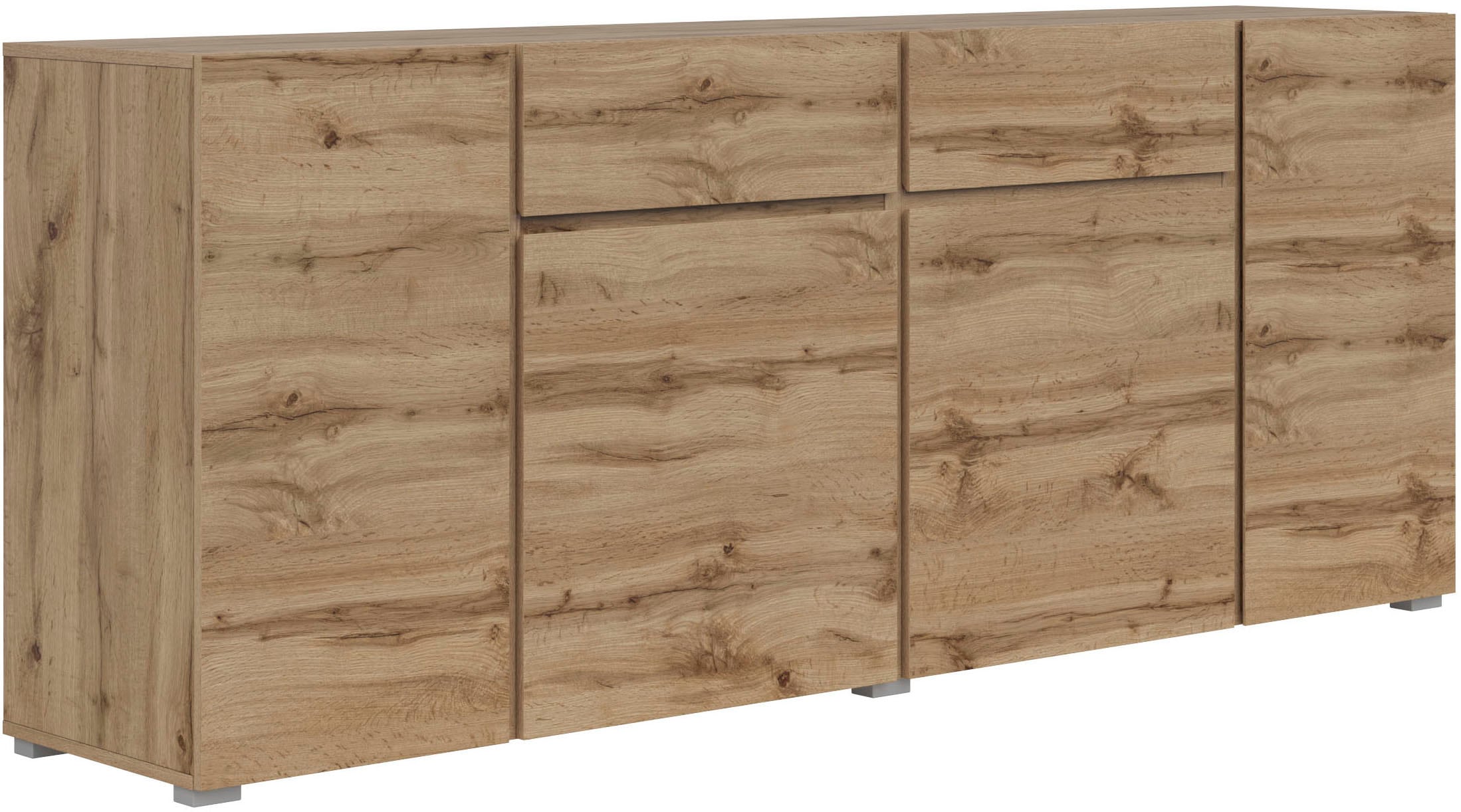 INOSIGN Kombikommode »Asymetric,Breite 195 cm, grifflose Kommode 4 Türen/2 Schubkästen«, Schubladenschrank mit viel Stauraum, Einlegeböden verstellbar