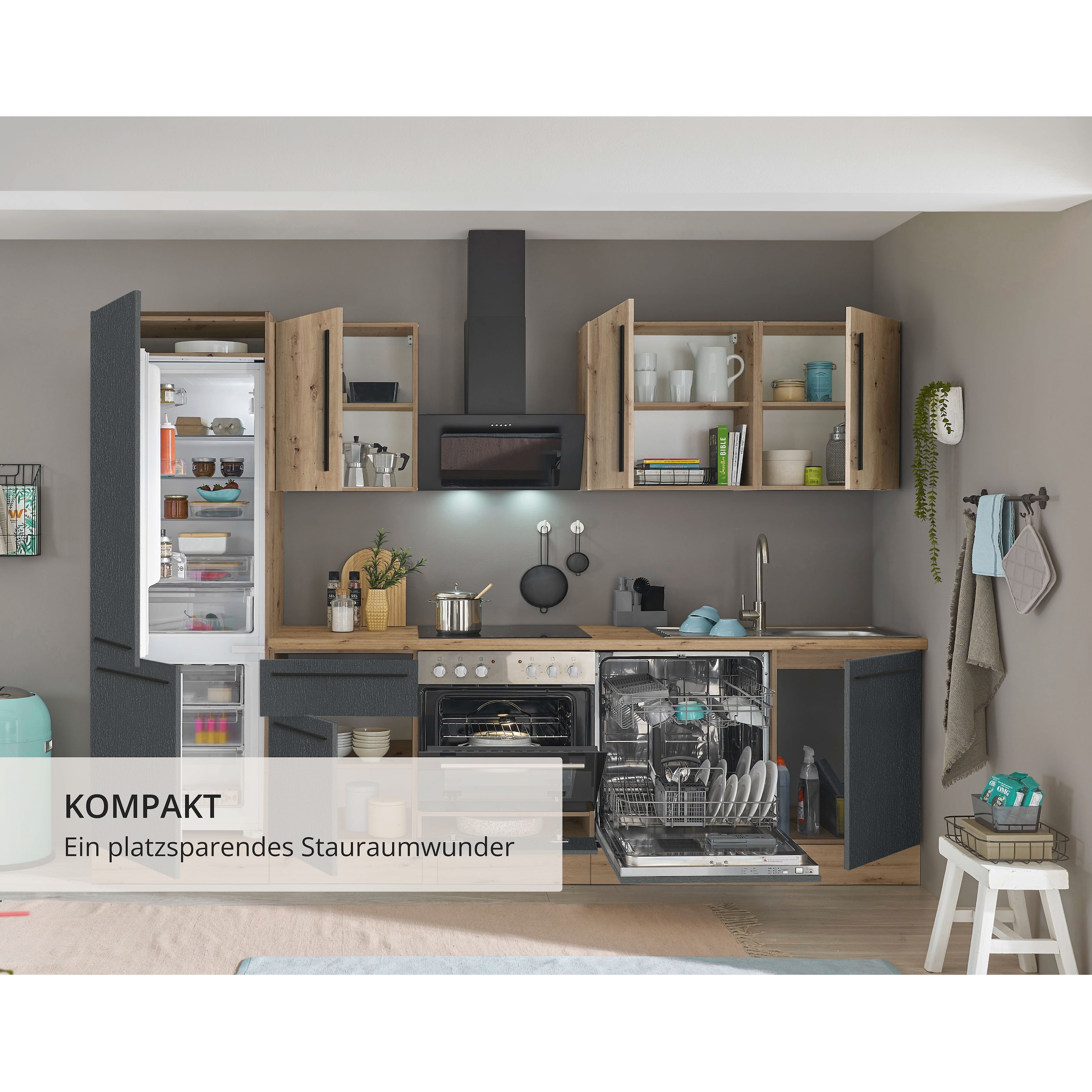 KOCHSTATION Küchenzeile »KS-Florida mit 38mm starker Arbeitsplatte«, Breite 280 cm, wahlweise mit E-Geräten, Soft-Close-Funktion