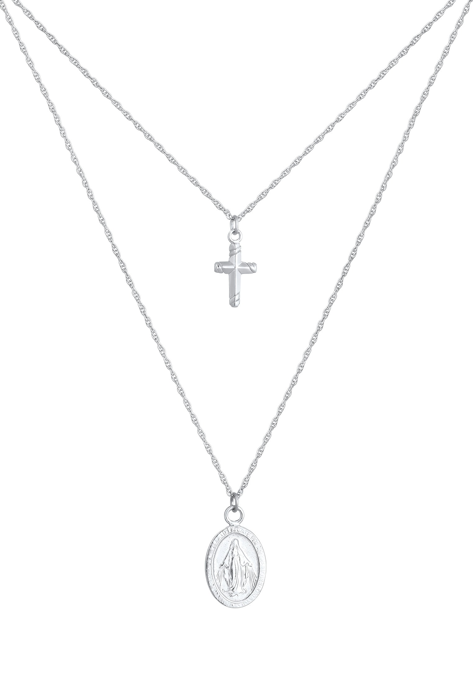 Elli Silberkette »Halskette Layer Kreuz Marienbild 925 Sterling Silber«