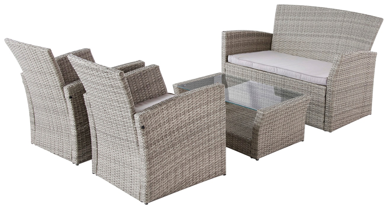 Gartenlounge-Set, (4 tlg.), 1 Sofa, 2 Sessel, 1 Tisch