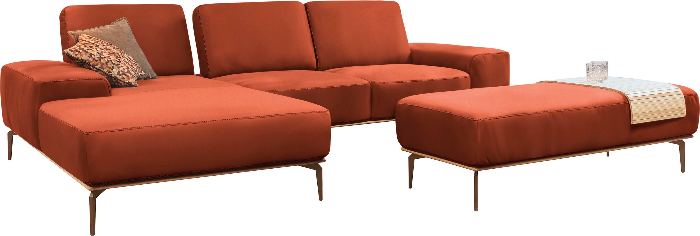 W.SCHILLIG Ecksofa »run, Designsofa mit tollem Sitzkomfort, L-Form«, mit Holzsockel, Füße in Bronze pulverbeschichtet, Breite 299 cm