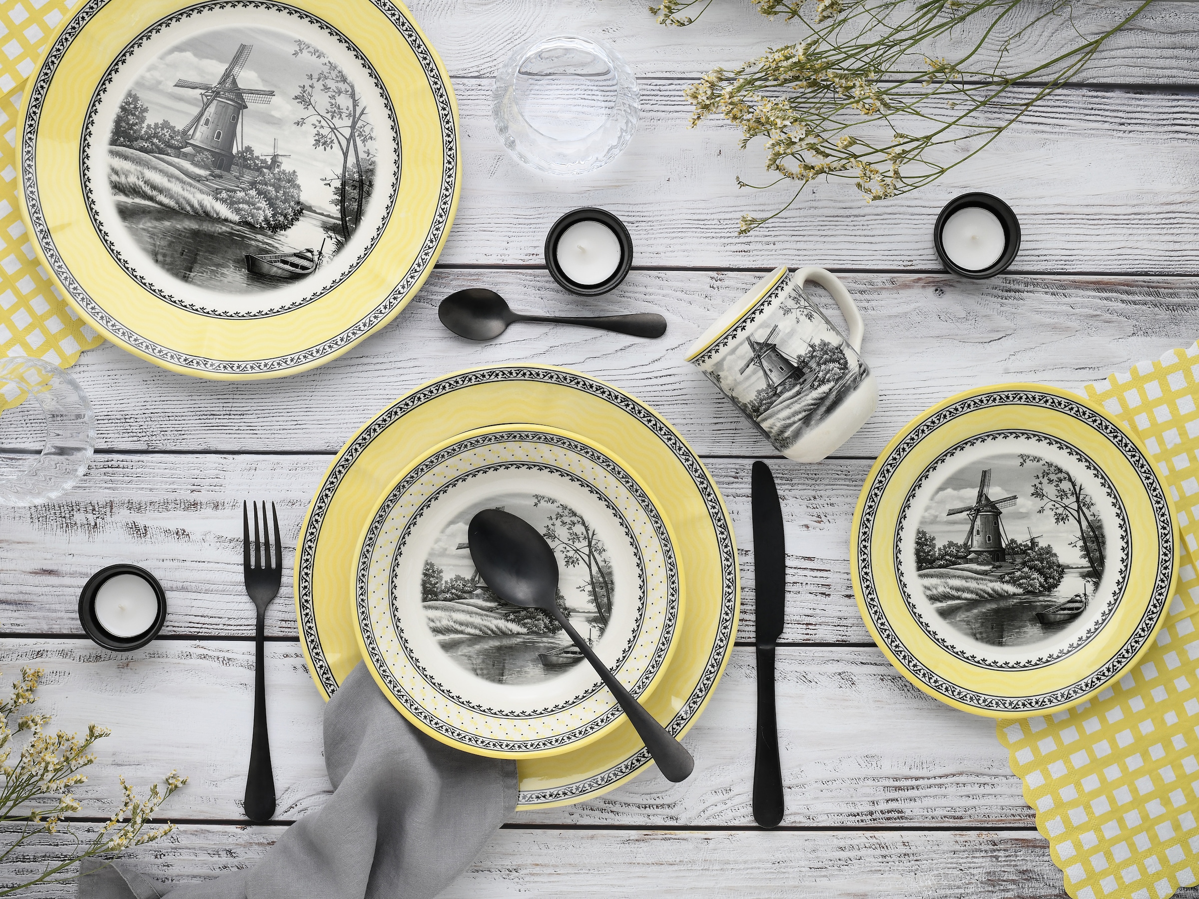 CreaTable Kombiservice »Windmühle Gelb, Kombi-Service 16-tlg« Traditionell, Nostalgie