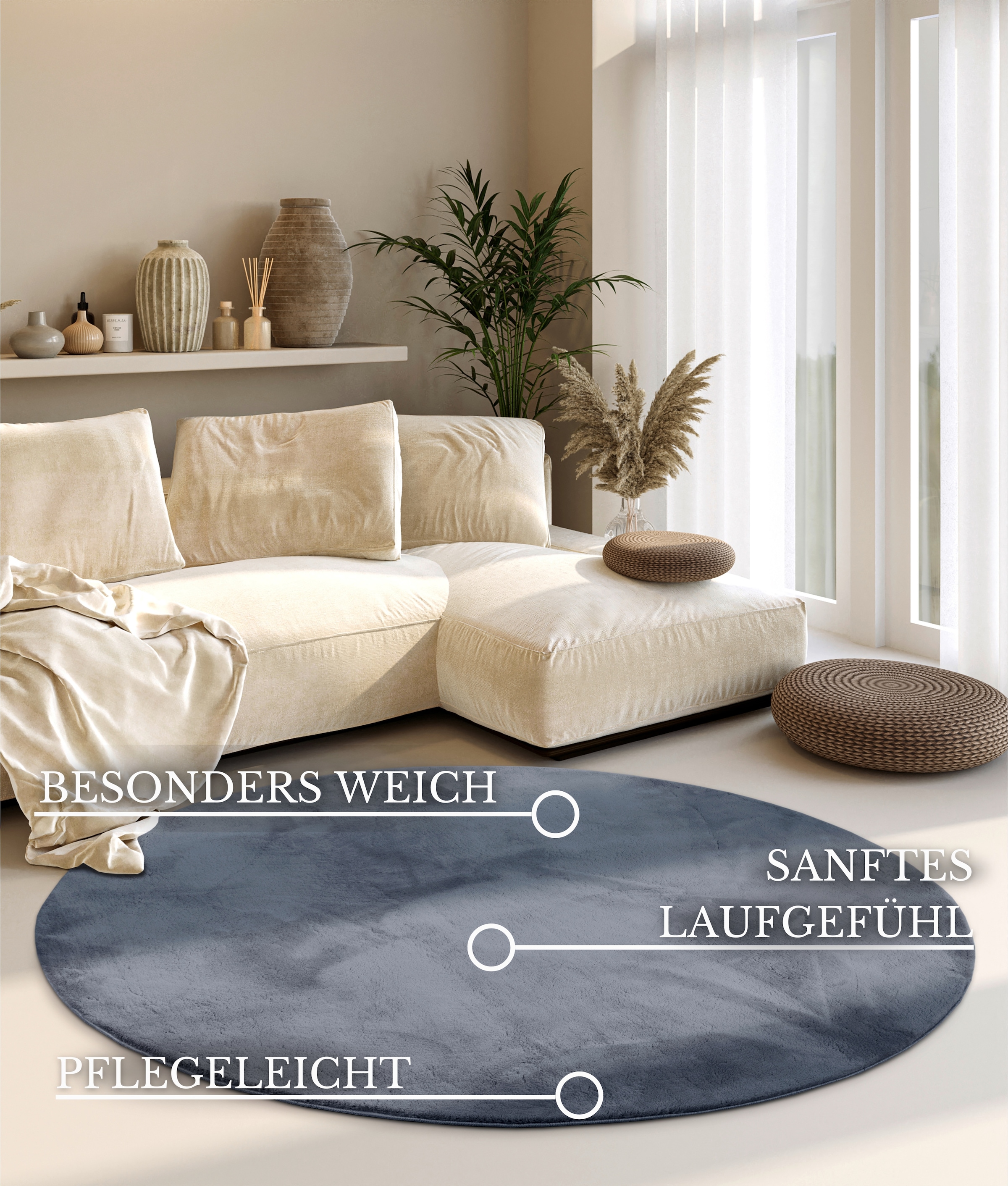 Villeroy & Boch Teppich »Leon«, rund, 15 mm Höhe, Langflor, Shaggy, einfarbig, flauschig, weich, glänzend, modern, uni