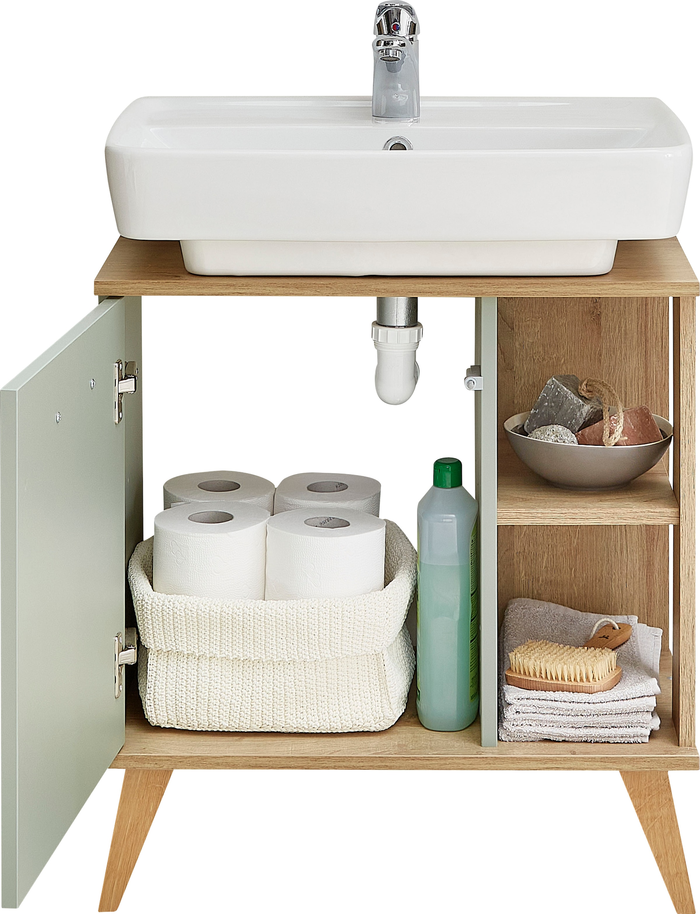 Saphir Waschbeckenunterschrank »Quickset 963 Unterbeckenschrank, Salbei Nachbildung, 1 Tür«, Waschbeckenschrank inkl. Türdämpfer, 60,5 cm breit, ohne Waschbecken