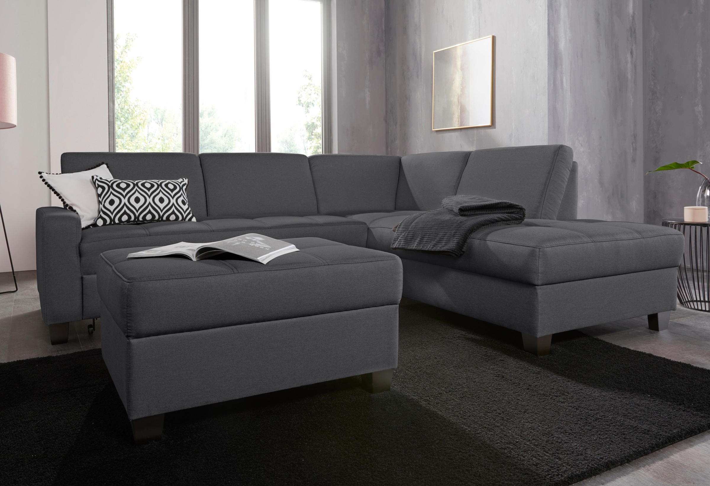 DOMO collection Ecksofa "Florentina zeitlos und elegant, Sitznähte als Designelement, L-Form" wahlweise mit Bettfunktion, mit Kontrastnaht, Komfortsitzhöhe 47cm