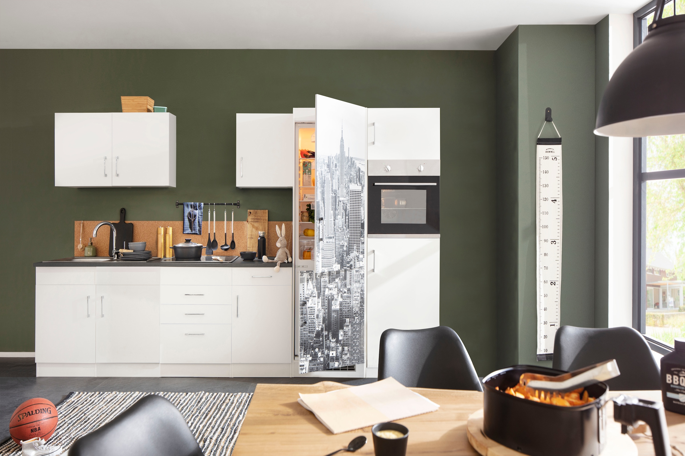 KOCHSTATION Küchenzeile »KS-Paris – Küchen mit einzigartigen Fotomotiven auf den Fronten« Breite 330 cm, wahlweise mit E-Geräten und Induktion