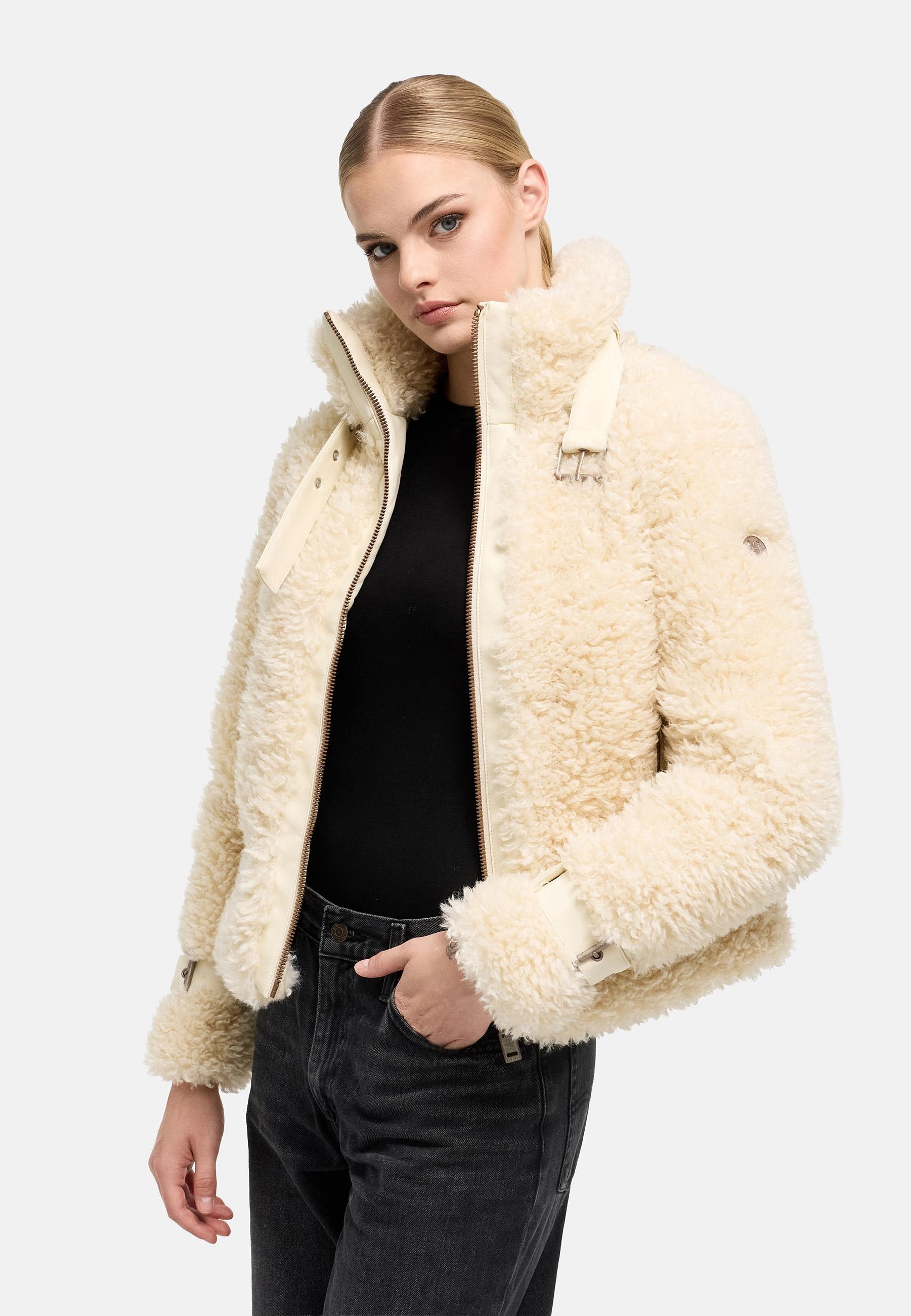 Navahoo Plüschjacke »Plüschjacke Wuschelwonne 14« Teddy Jacke mit Kustleder-Details