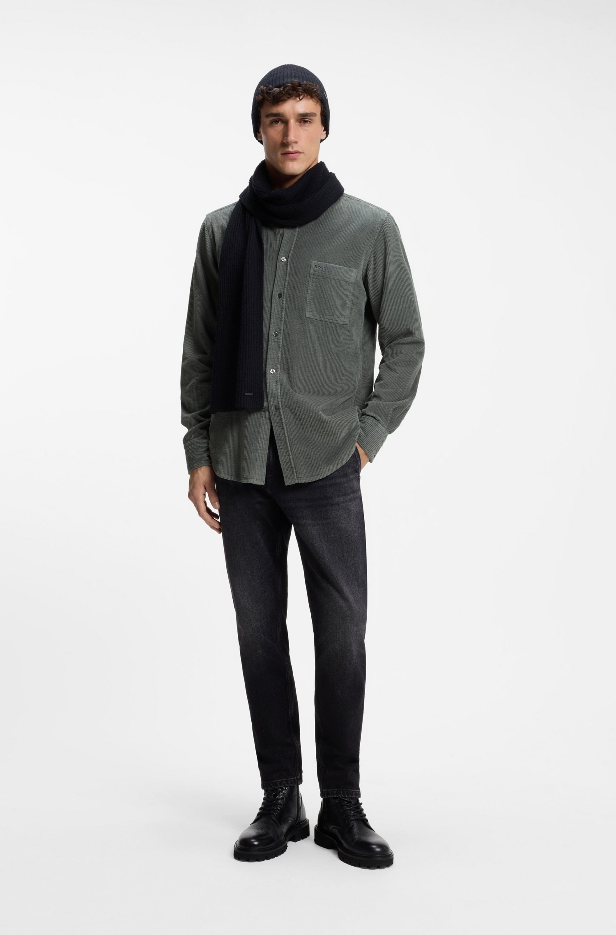 BOSS ORANGE Langarmhemd »Relegant_6_M« aus weichem Cord, Regular Fit, Logo-Stickerei