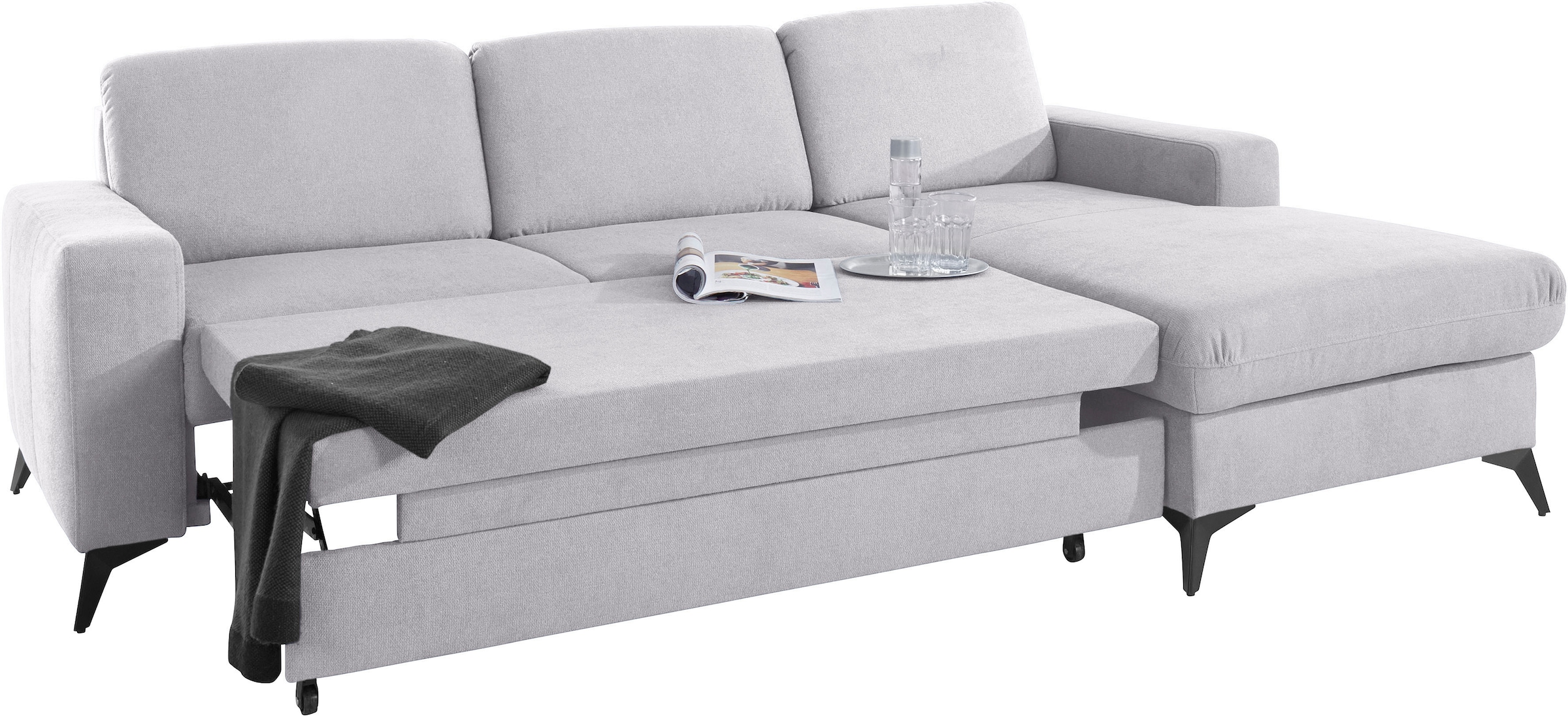 Places of Style Ecksofa »Lolland L-Form«, Wahlweise mit Bettfunktion und Bettkasten, Federkern