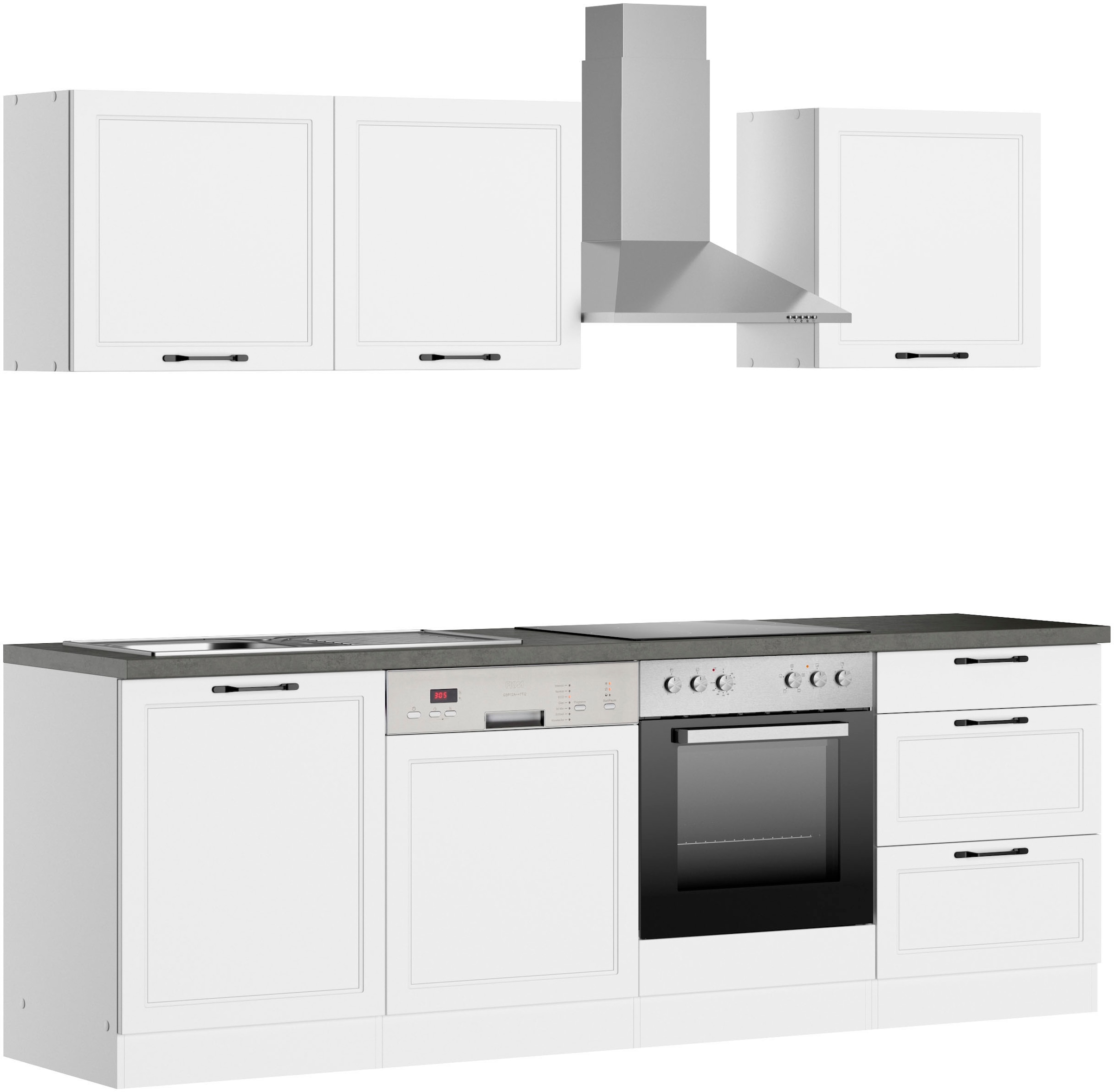 KOCHSTATION Küchenzeile »KS-Lani, mit MDF-Fronten«, Breite 240 cm, wahlweise mit E-Geräten, Höhen-Ausgleichsfüße 0-4 cm