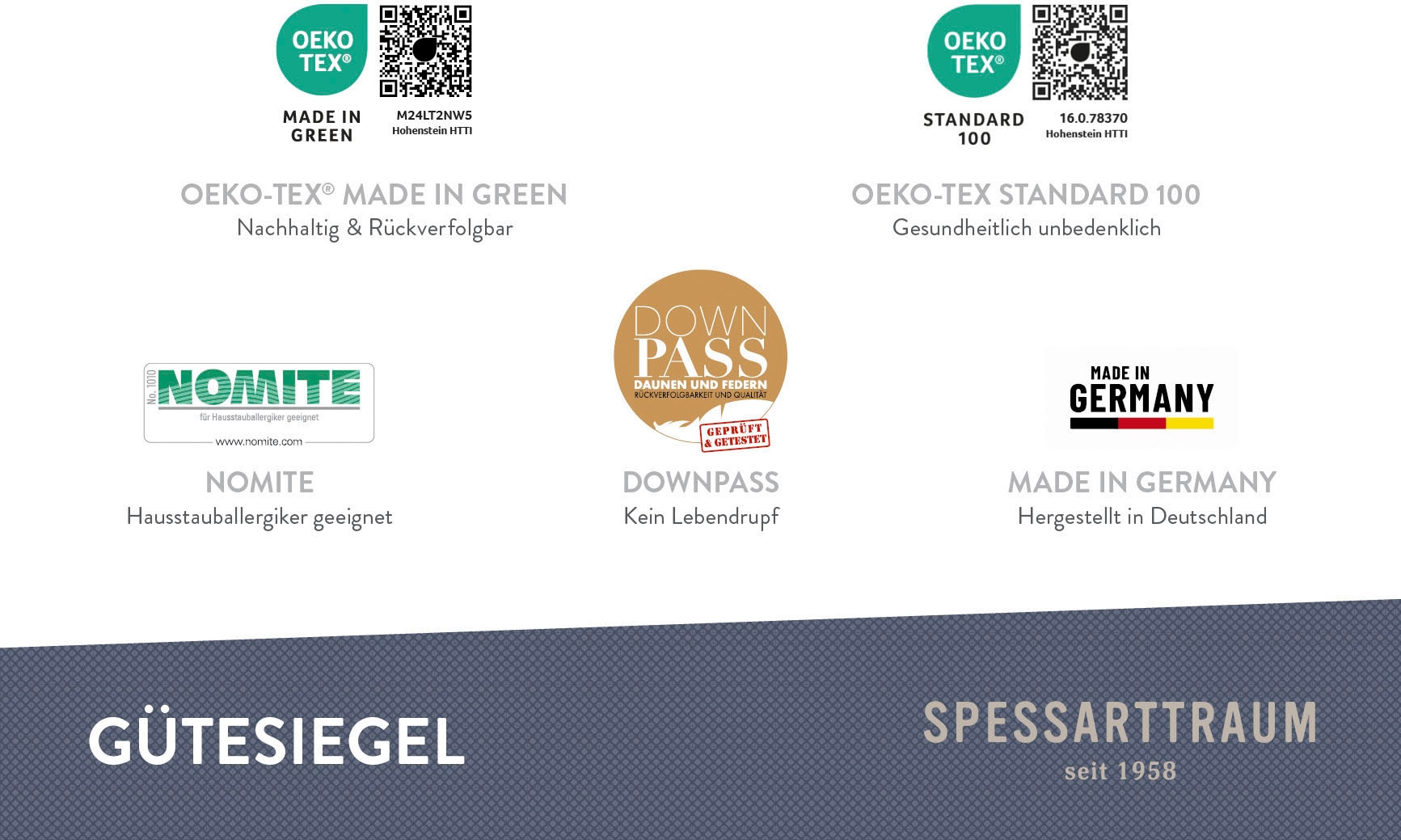 SPESSARTTRAUM Daunenbettdecke »First Class«, extrawarm, Füllung 90% Daunen / 10% Federn, Klasse 1, Downpass zertifiziert, Bezug 100% Baumwolle, nachhaltig (Made in Green), Hausstauballergiker geeignet, (1 St.), 5 Wärmeklassen & 6 Größen, Bestseller