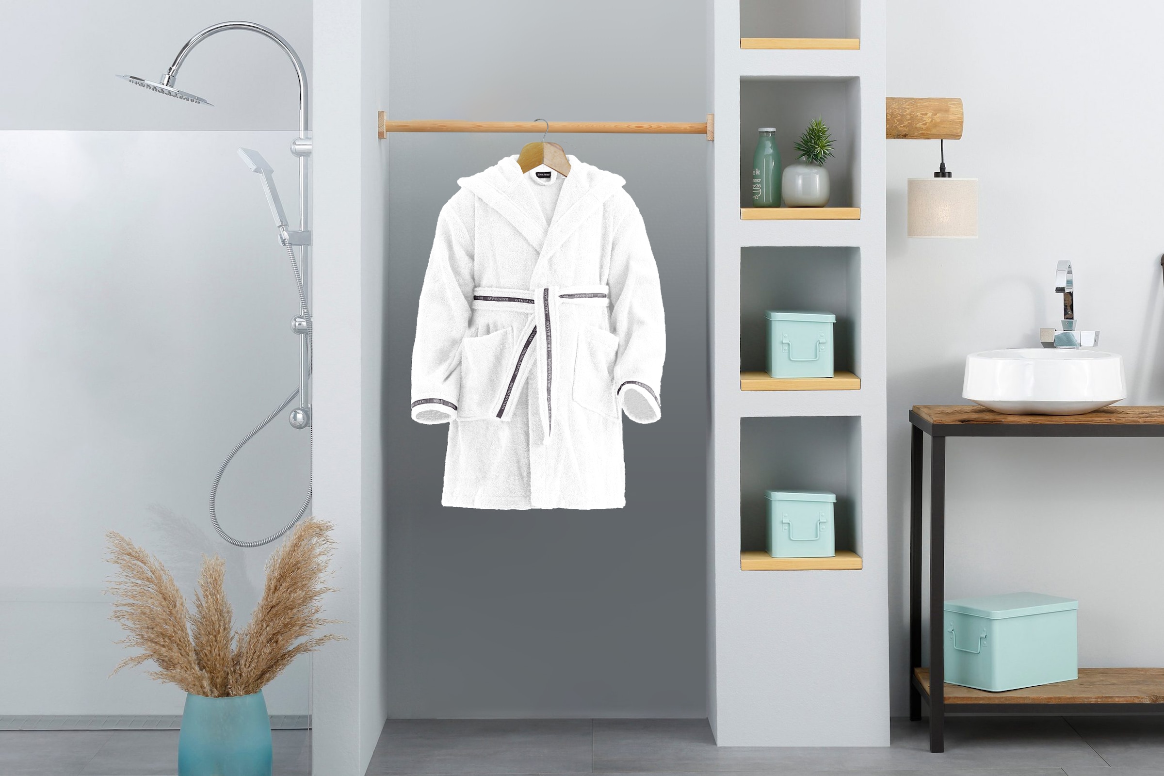 Bruno Banani Kinderbademantel »Danny, Ideal für Zuhause, Schwimmbad oder im Urlaub« 1 Stk. tlg., mit Logostreifen, aus 100% Baumwolle