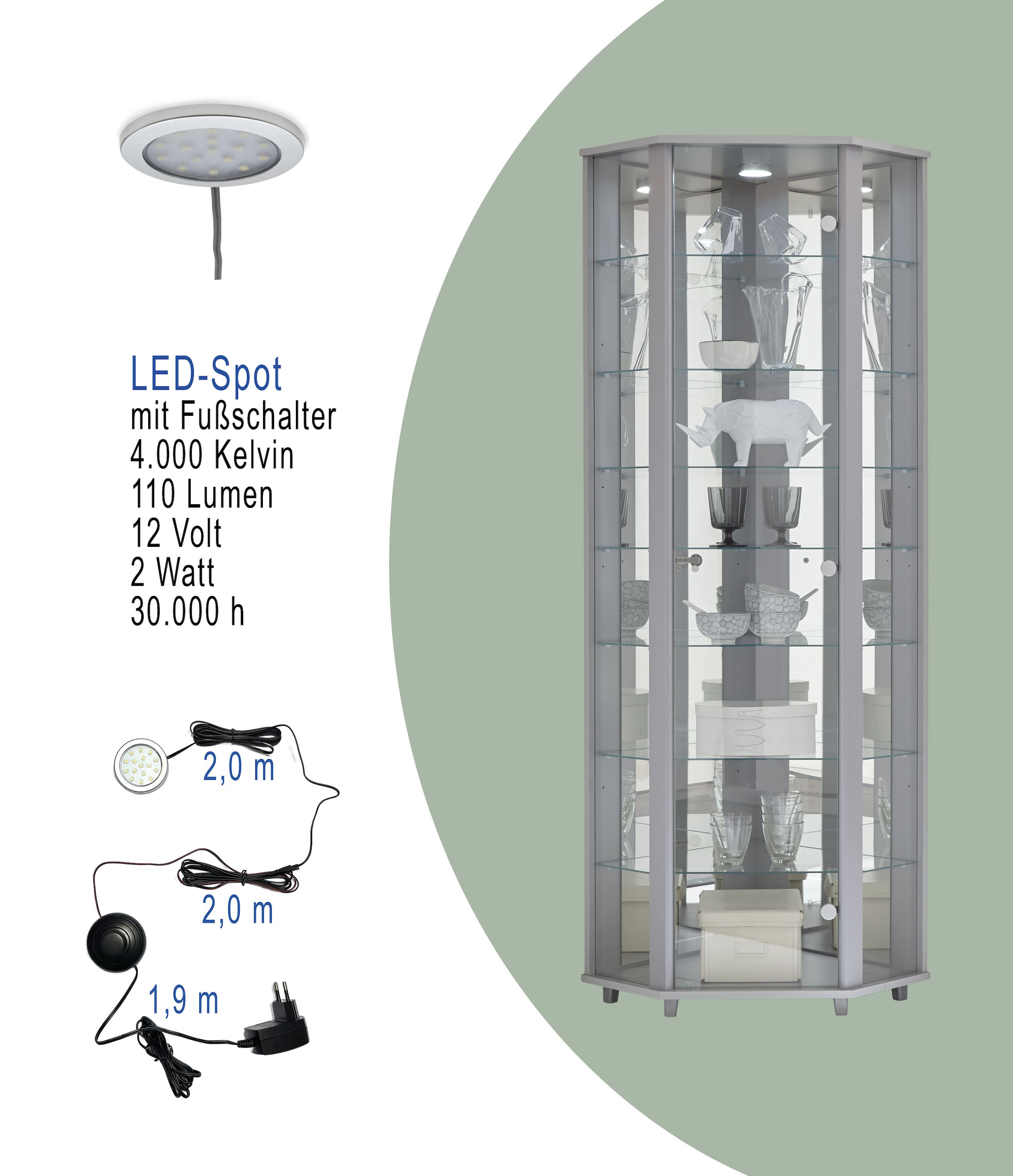 fif möbel Eckvitrine »TRIO Höhe ca. 172 cm, ink. Beleuchtung« Eckvitrine/Glasvitrine 1x Glastür, perfekt für Sammler, Sammlervitrine