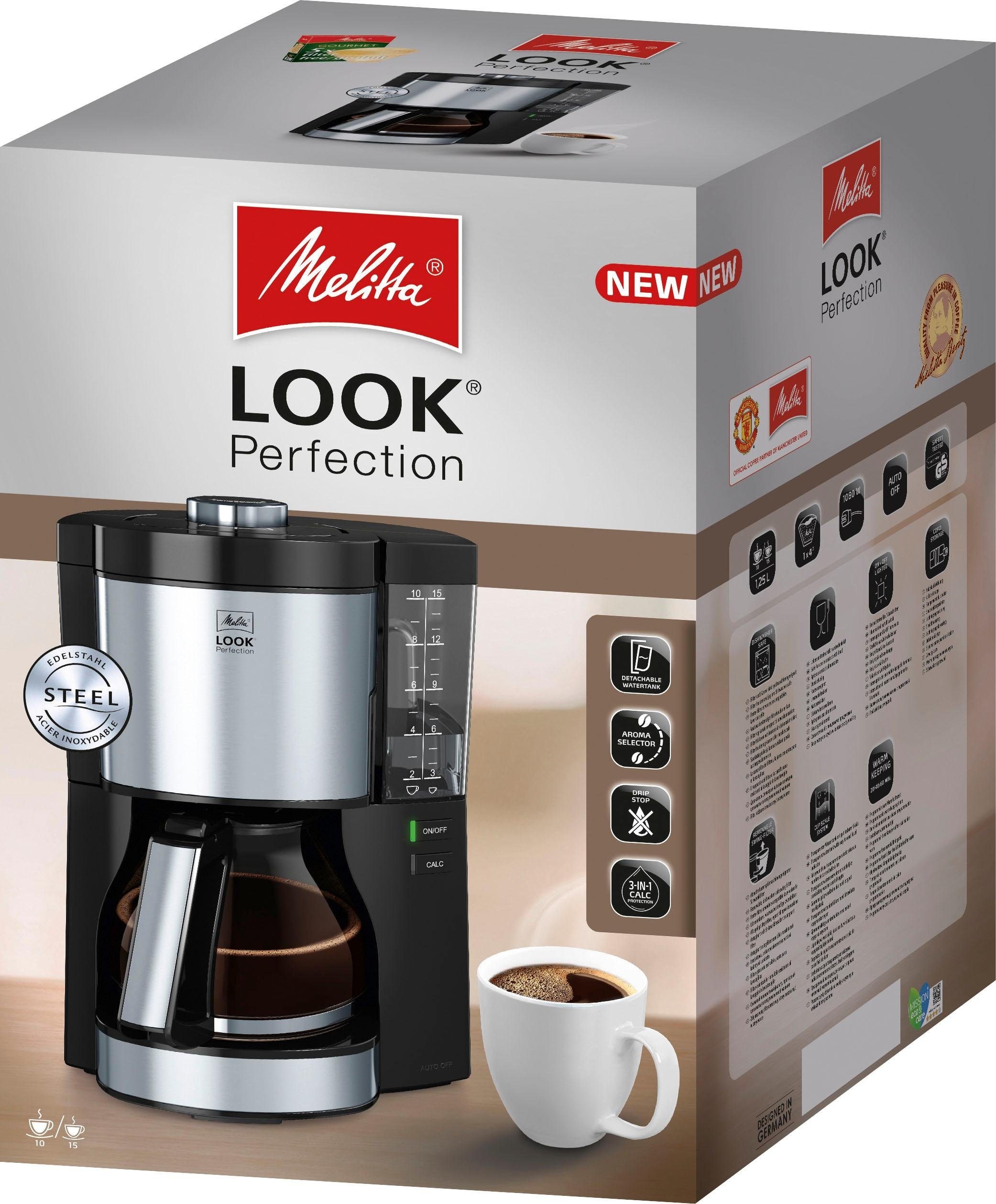 Melitta Filterkaffeemaschine »Look® Perfection 1025-06«, Garantie 1,25 1x4 Papierfilter, l Jahren XXL Kaffeekanne, mit 3