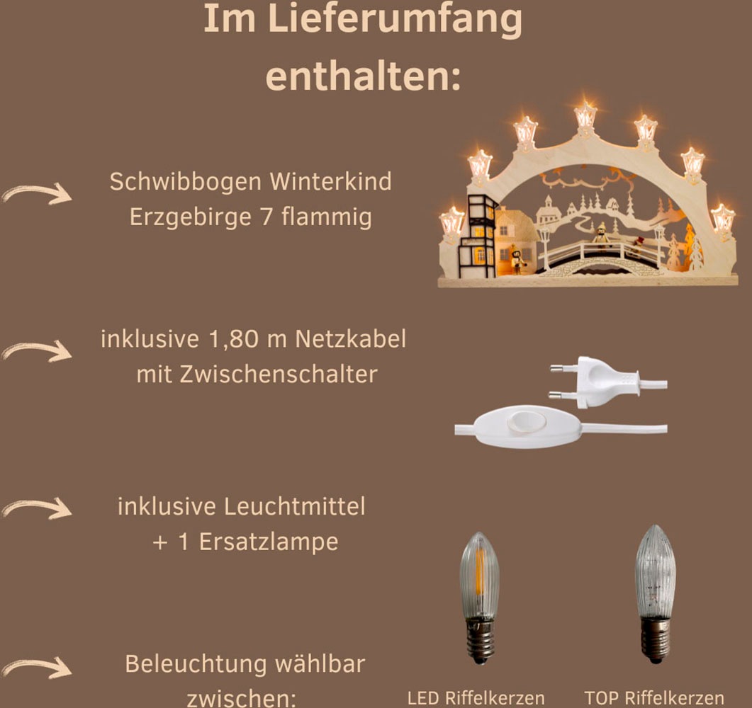 Weigla Lichterbogen »Winterkind Erzgebirge, Schwibbogen, Made in Germany« 1 Stk. Erzgebirge garantiert, Weihnachtsdeko Innen, Weihnachtsbeleuchtung