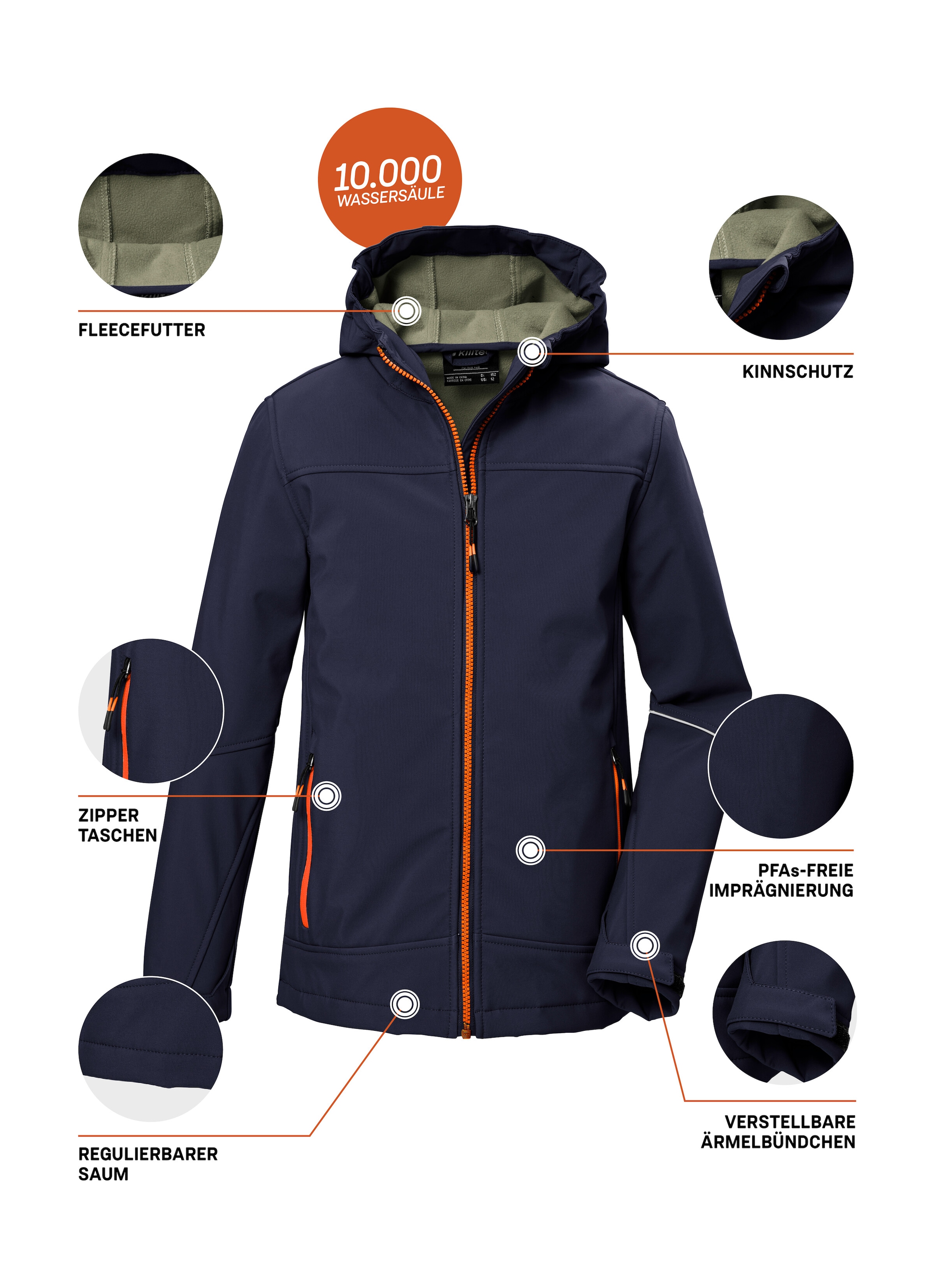 Killtec Softshelljacke »KOW 366 BYS SFTSHLL JCKT«, Wasserabweisende Softshelljacke mit Fleece, Kapuze und Reflektoren