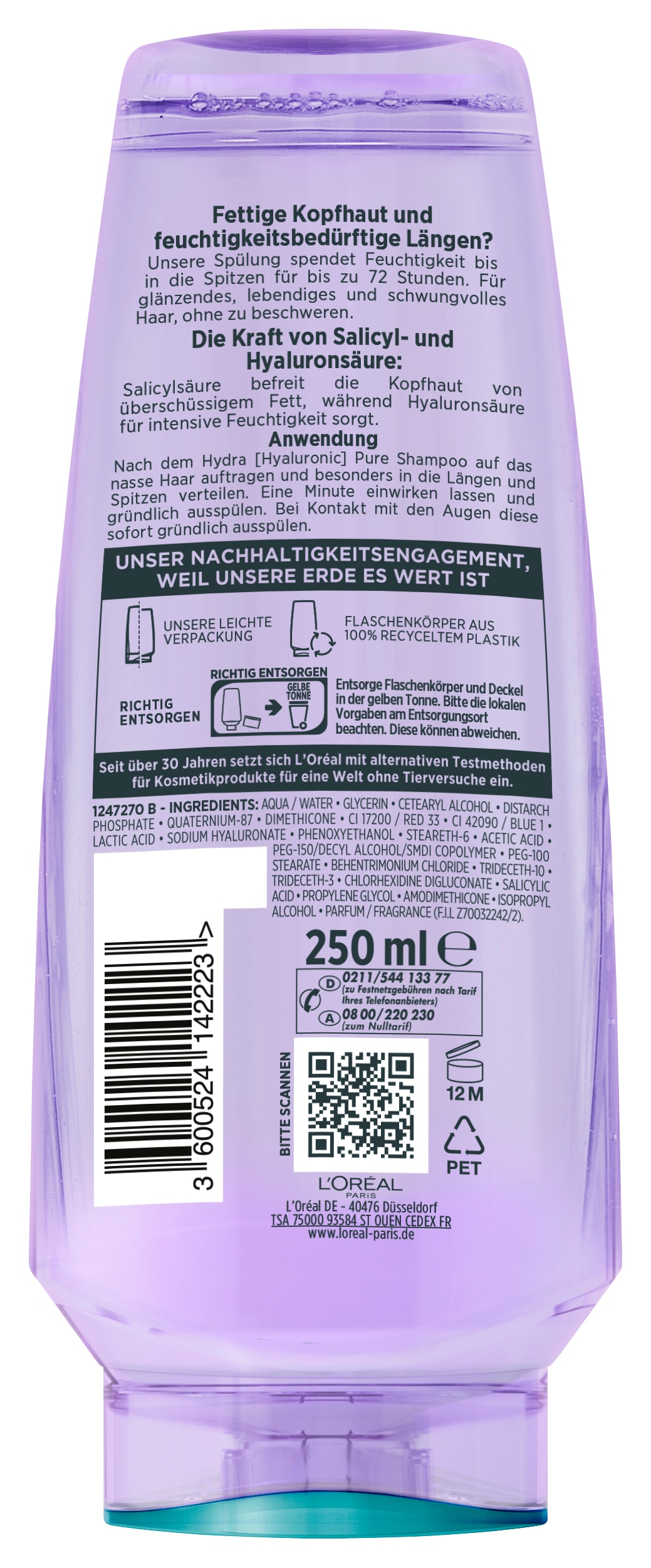L'ORÉAL PARIS Haarspülung »L'Oréal Paris Elvital Hydra Hyaluronic Pure Spülung«, (Packung, 6 tlg.)