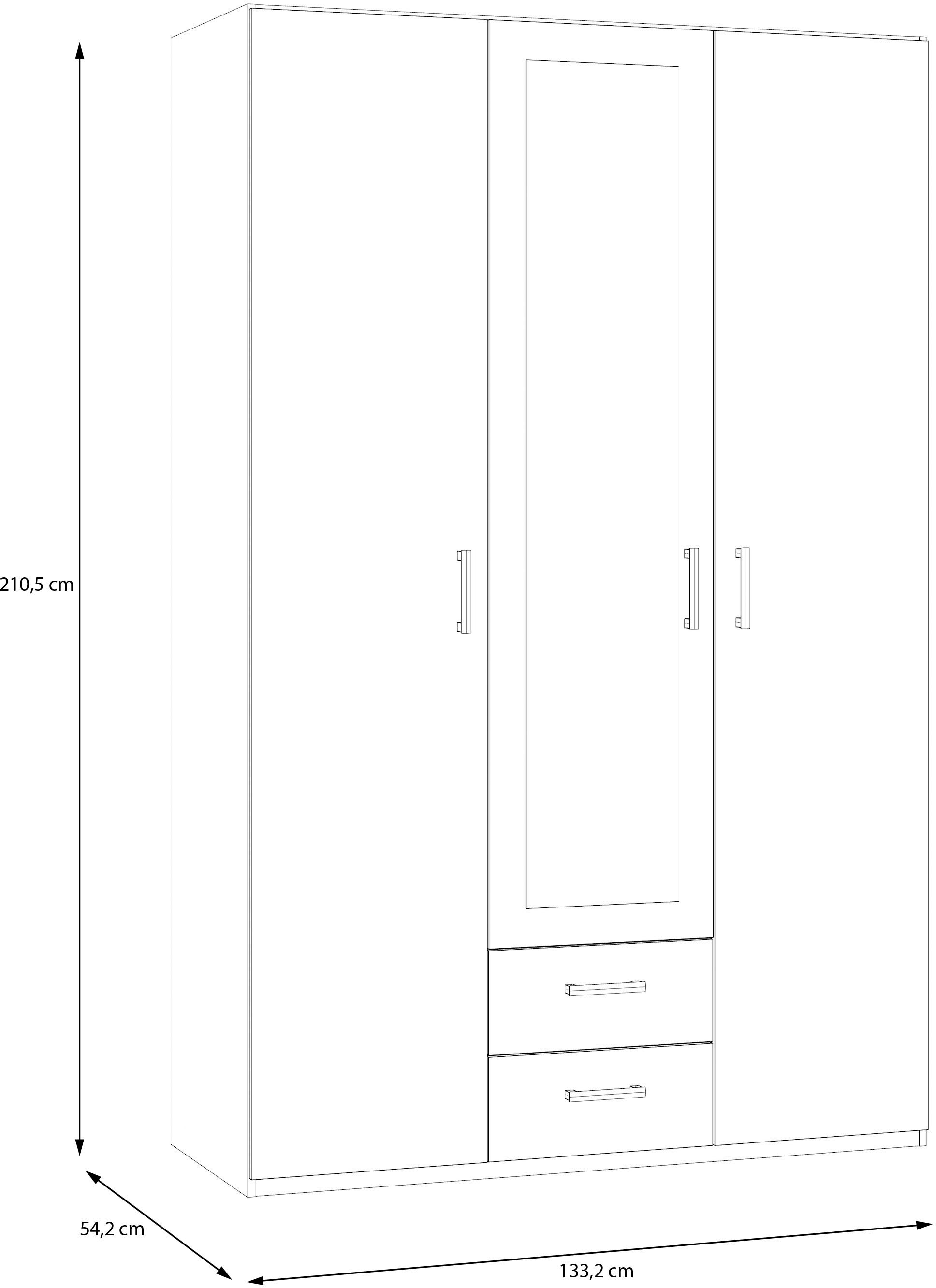 FORTE Drehtürenschrank, Drehtürenschrank, Spiegel, Stauraum, 2 Schubladen