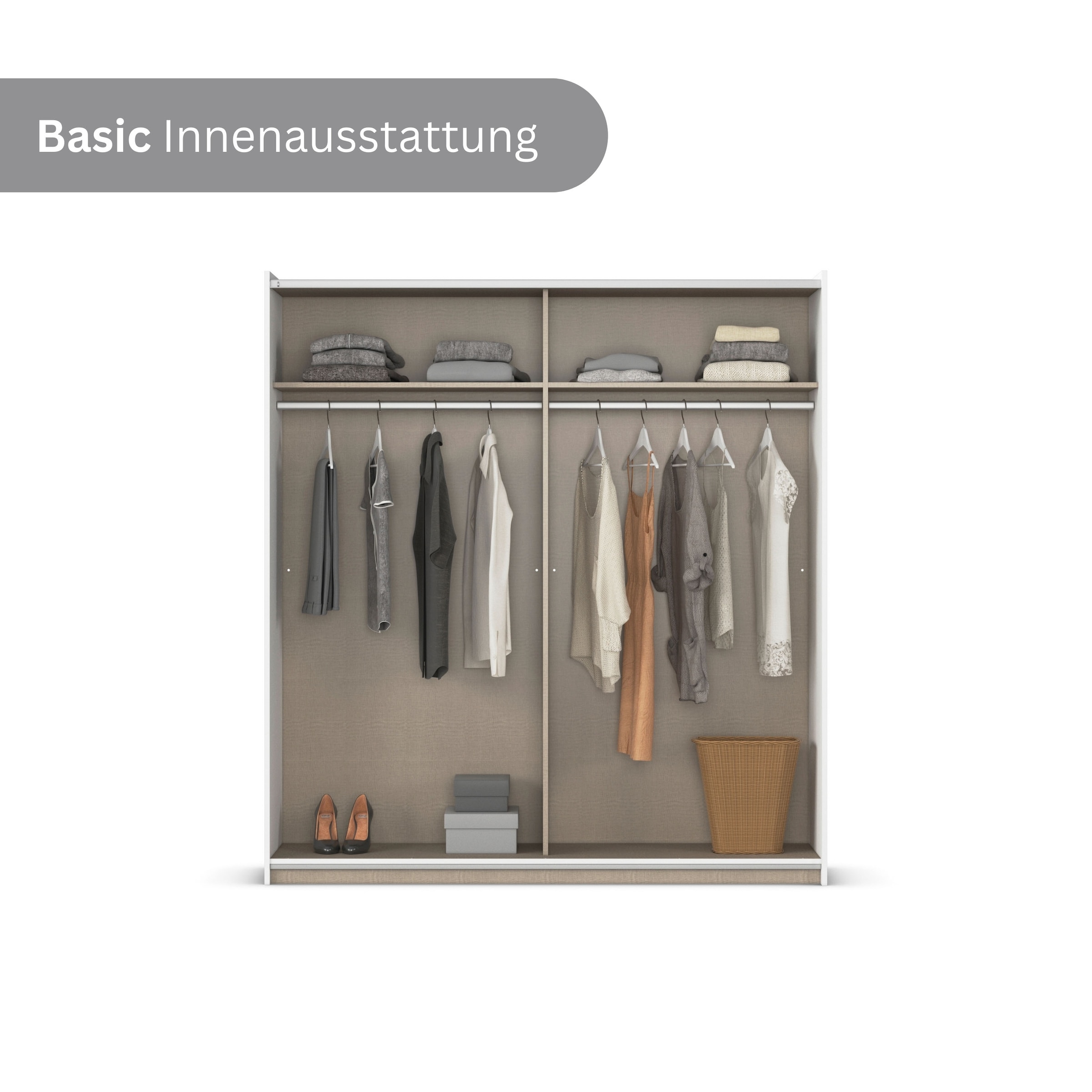 rauch Schwebetürenschrank »Kleiderschrank Schrank Garderobe Garderobenschrank Wäscheschrank NEO«, (in 3 verschiedenen Ausstattungen BASIC/CLASSIC/PREMIUM), mit großzügigem Stauraum und vielfältigen Farbkombinationen