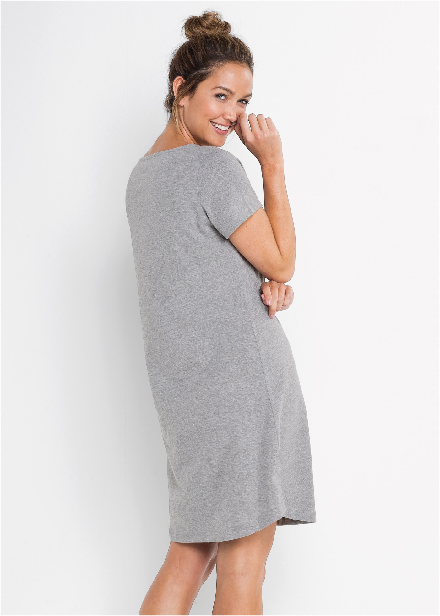 bonprix Nachthemd aus Baumwolle und Viskose, mit kurzem Arm, gerader Schnitt